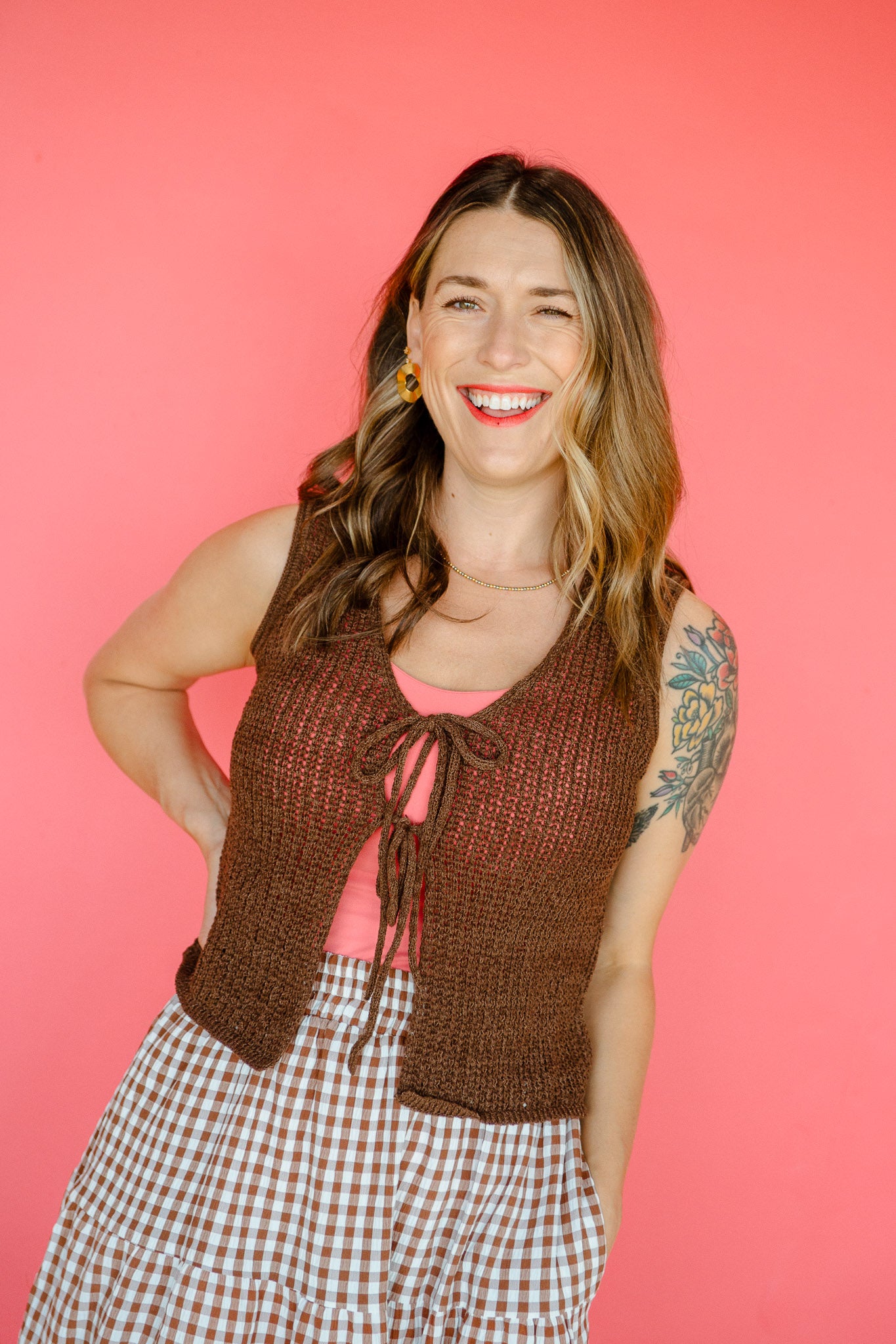 Celina Front Tie Vest - Coffee