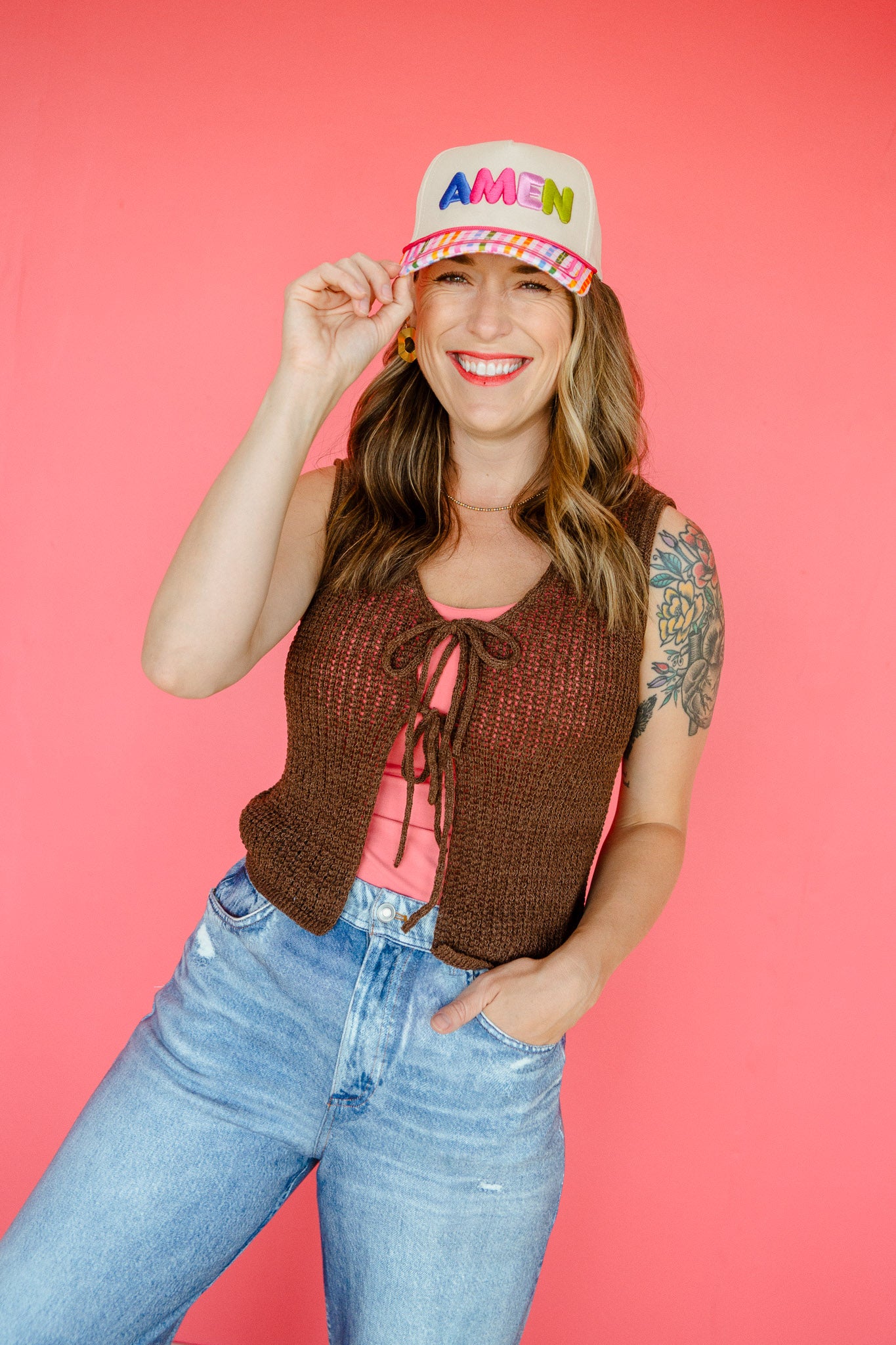 Celina Front Tie Vest - Coffee