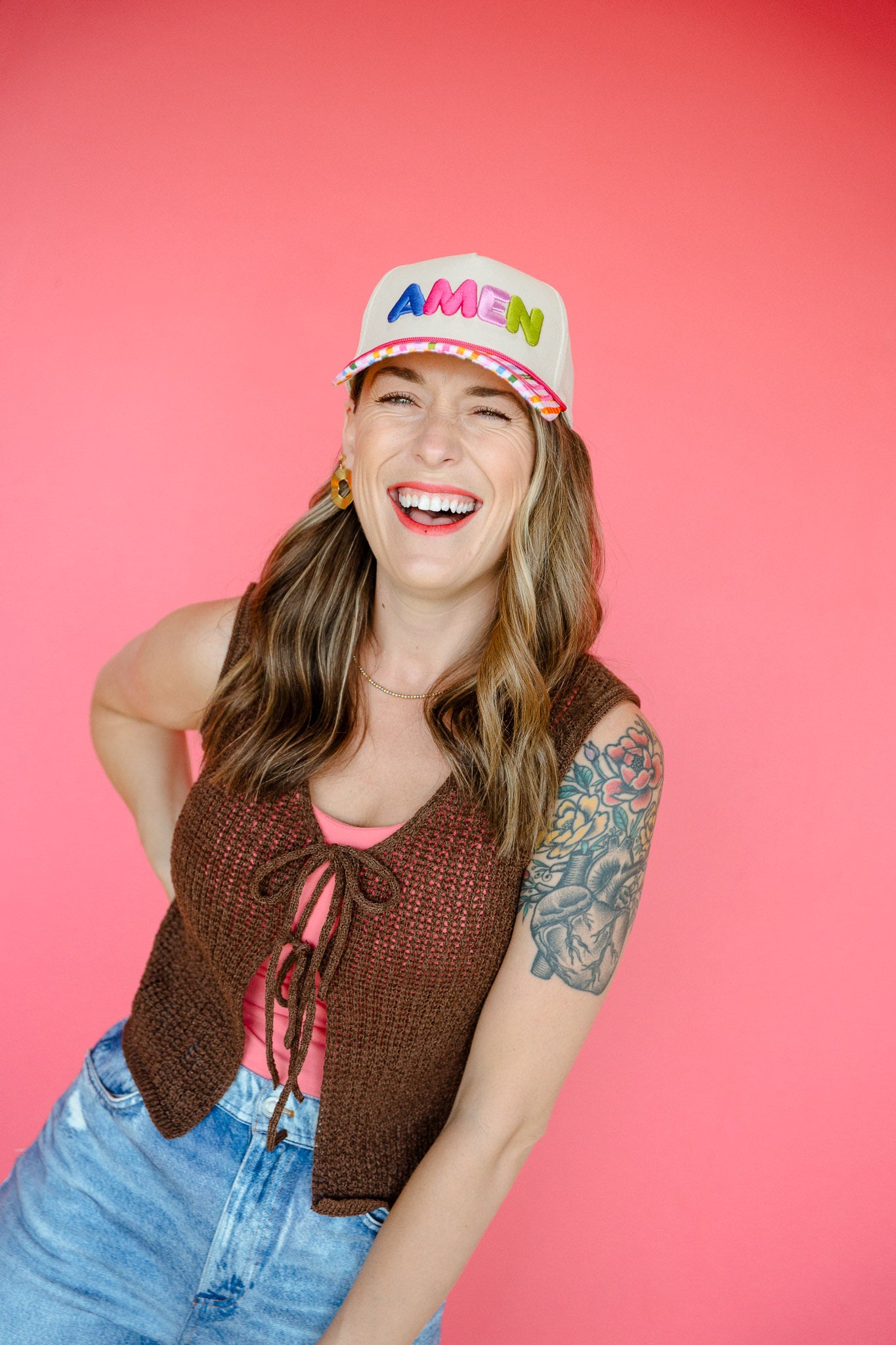 Amen Trucker Hat - Cream + Multi
