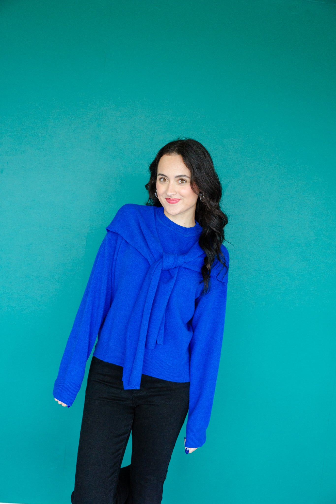 Simone Scarf Detail Sweater - Bright Navy