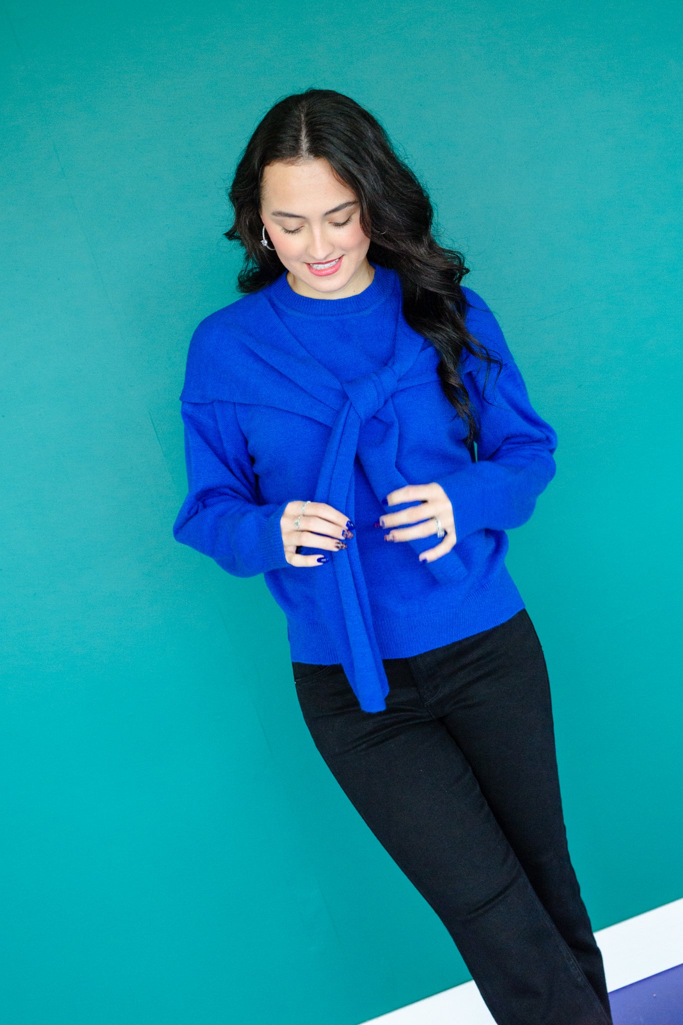 Simone Scarf Detail Sweater - Bright Navy