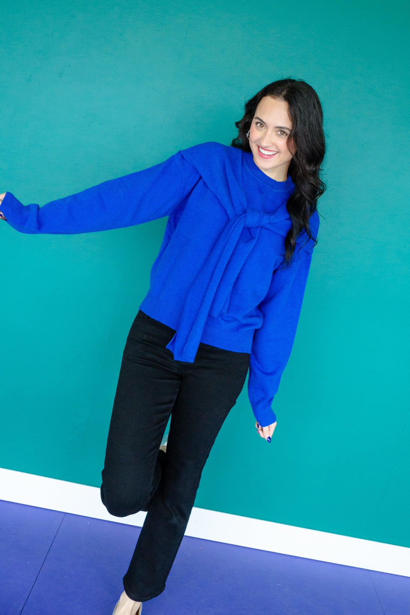 Simone Scarf Detail Sweater - Bright Navy