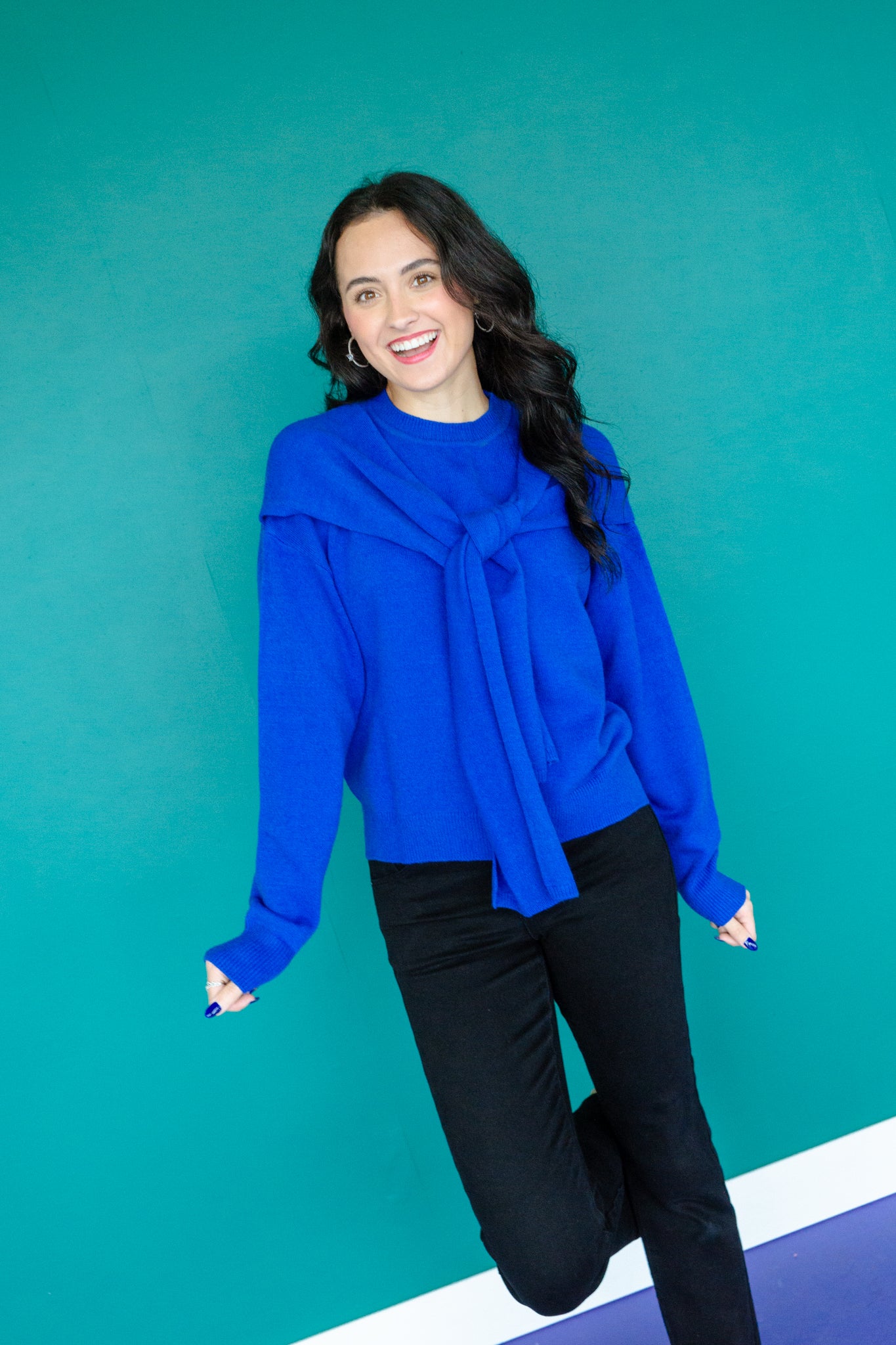 Simone Scarf Detail Sweater - Bright Navy