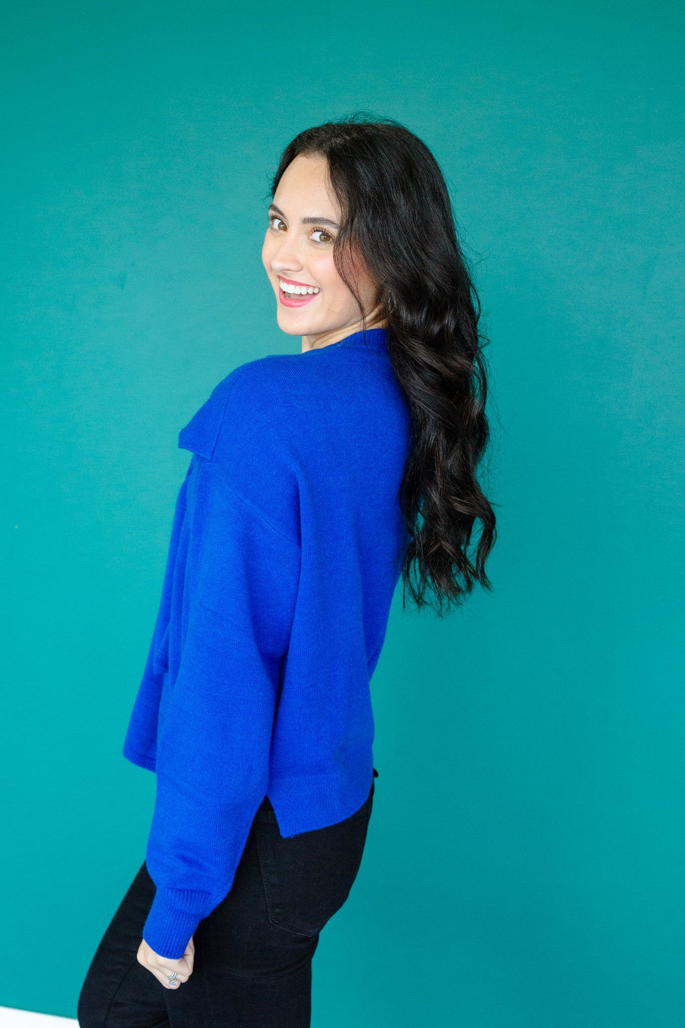 Simone Scarf Detail Sweater - Bright Navy