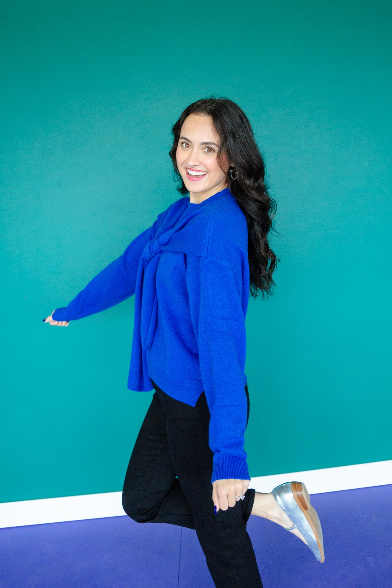 Simone Scarf Detail Sweater - Bright Navy