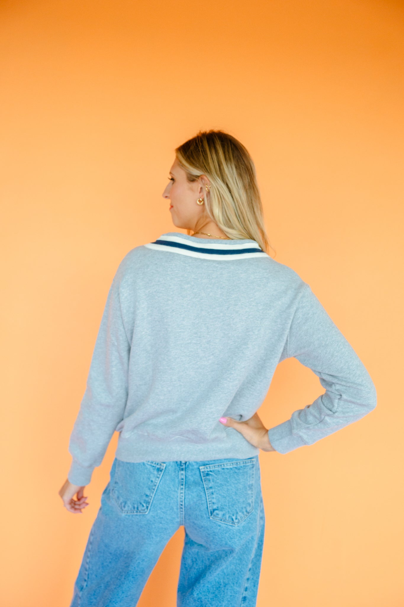 Hope Striped Detail Cardigan - Dove Grey + Navy