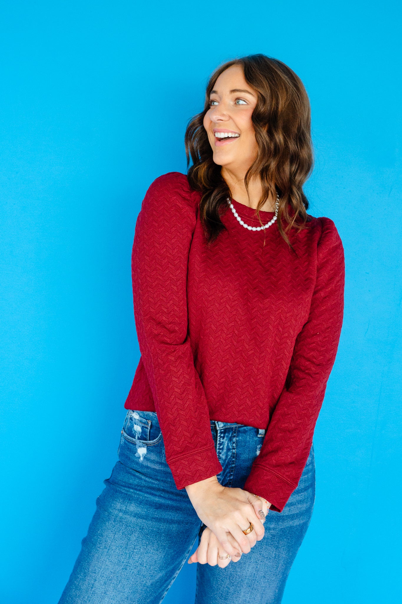 Nina Jacquard Knit Top - Maroon