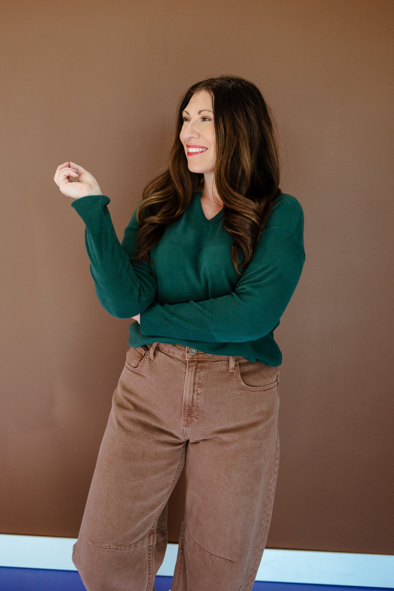 Alesha Brushed Thermal Top - Pine/Forest Green