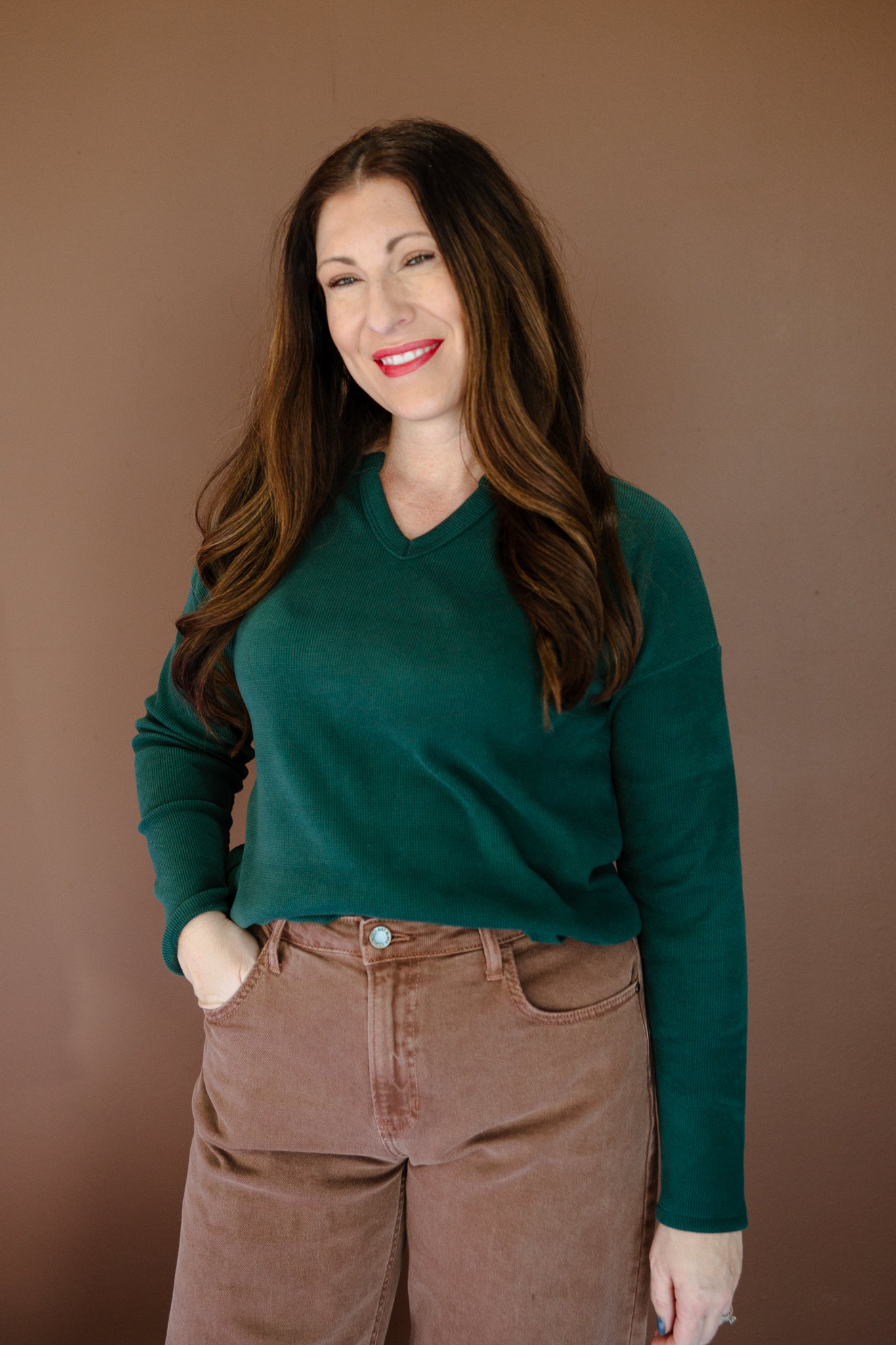 Alesha Brushed Thermal Top - Pine/Forest Green