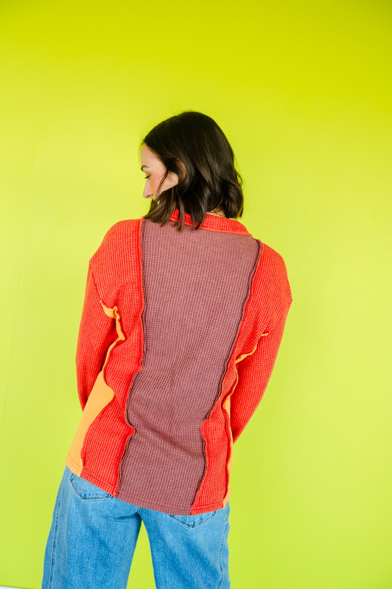 Logan Waffle Knit Pullover - Rust + Saffron