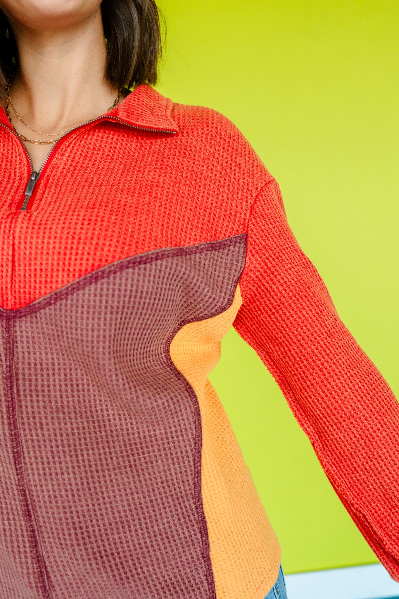 Logan Waffle Knit Pullover - Rust + Saffron