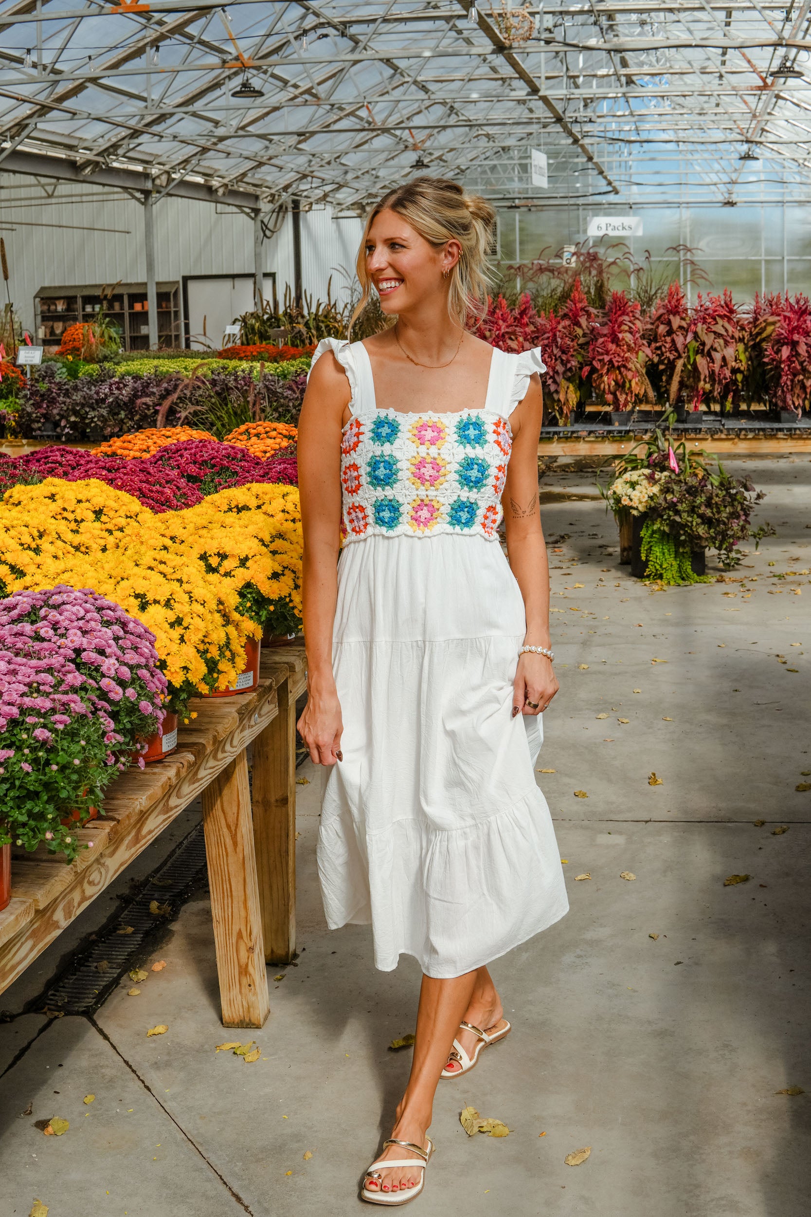 Sweet Summertime Crochet Detail Midi Dress -Soft White + Jade + Rose +. Bright Blue