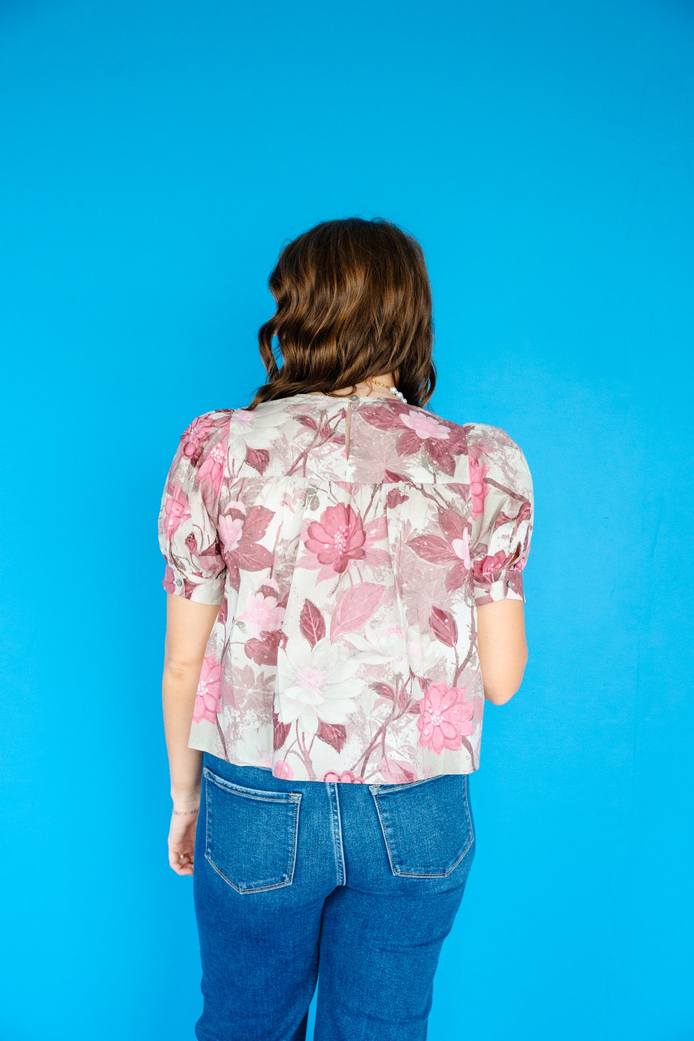 Addy Pleated Floral Blouse - Mushroom + Rose +  Plum