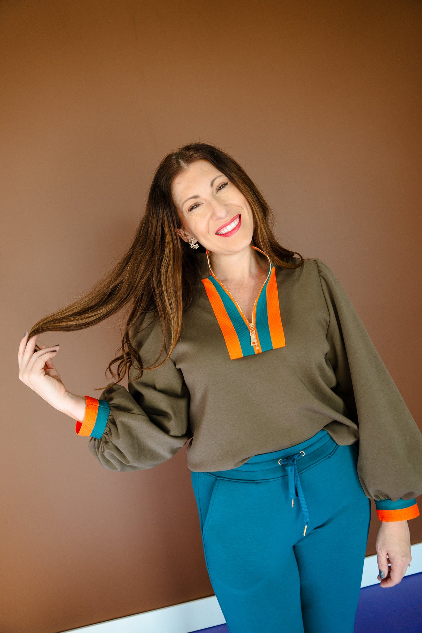 Amanda Puff Sleeve Top - Olive + Kingfisher