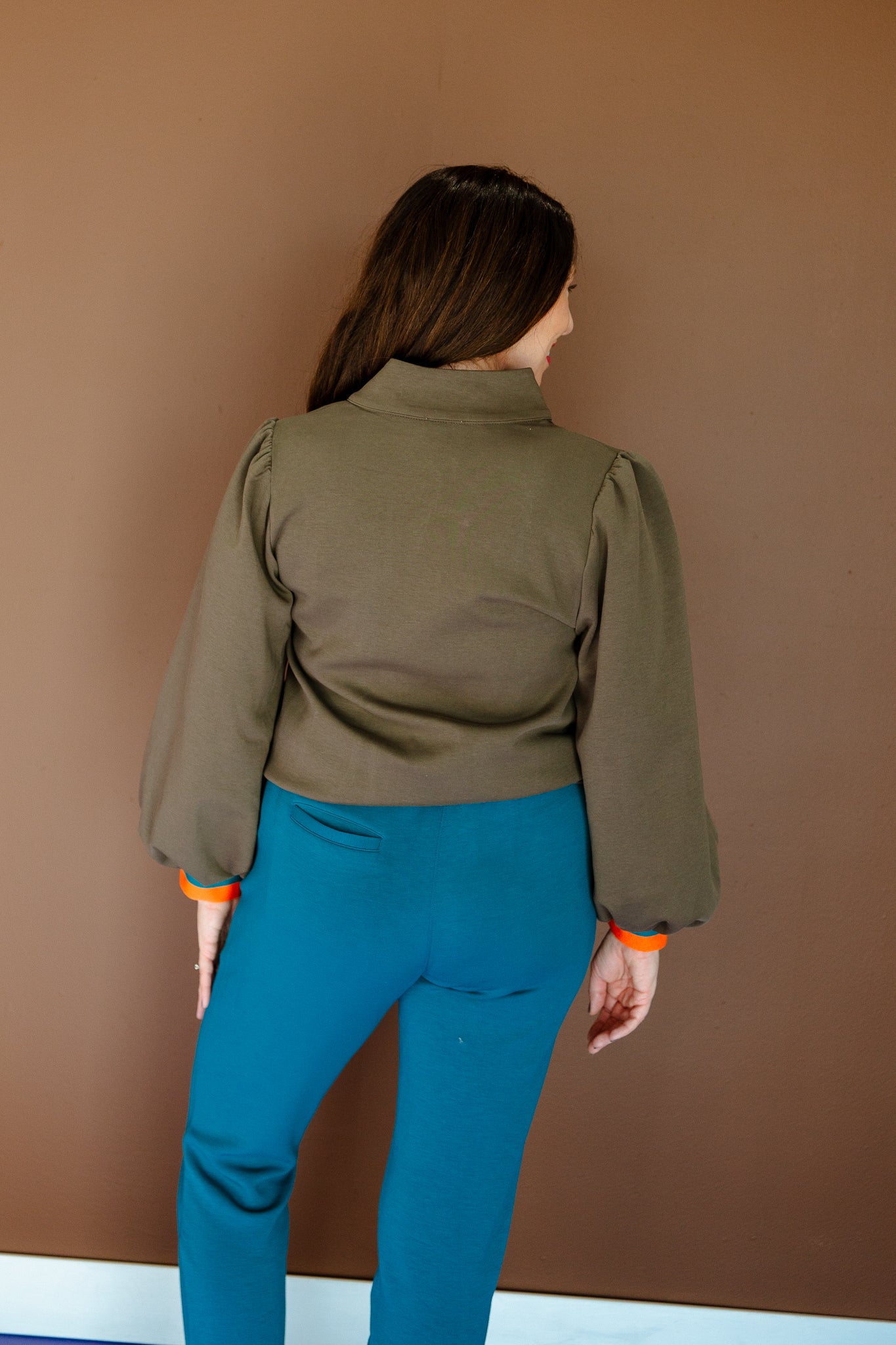 Amanda Puff Sleeve Top - Olive + Kingfisher