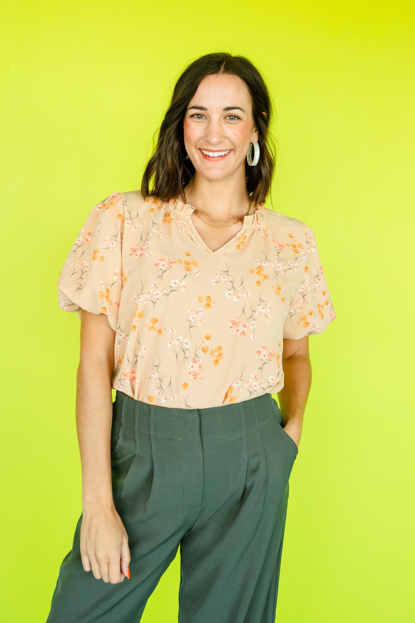 Goldie Floral Printed Top - Soft Peach + Amber