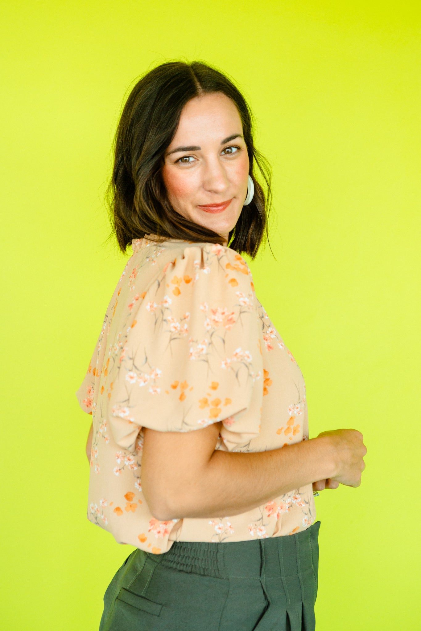 Goldie Floral Printed Top - Soft Peach + Amber