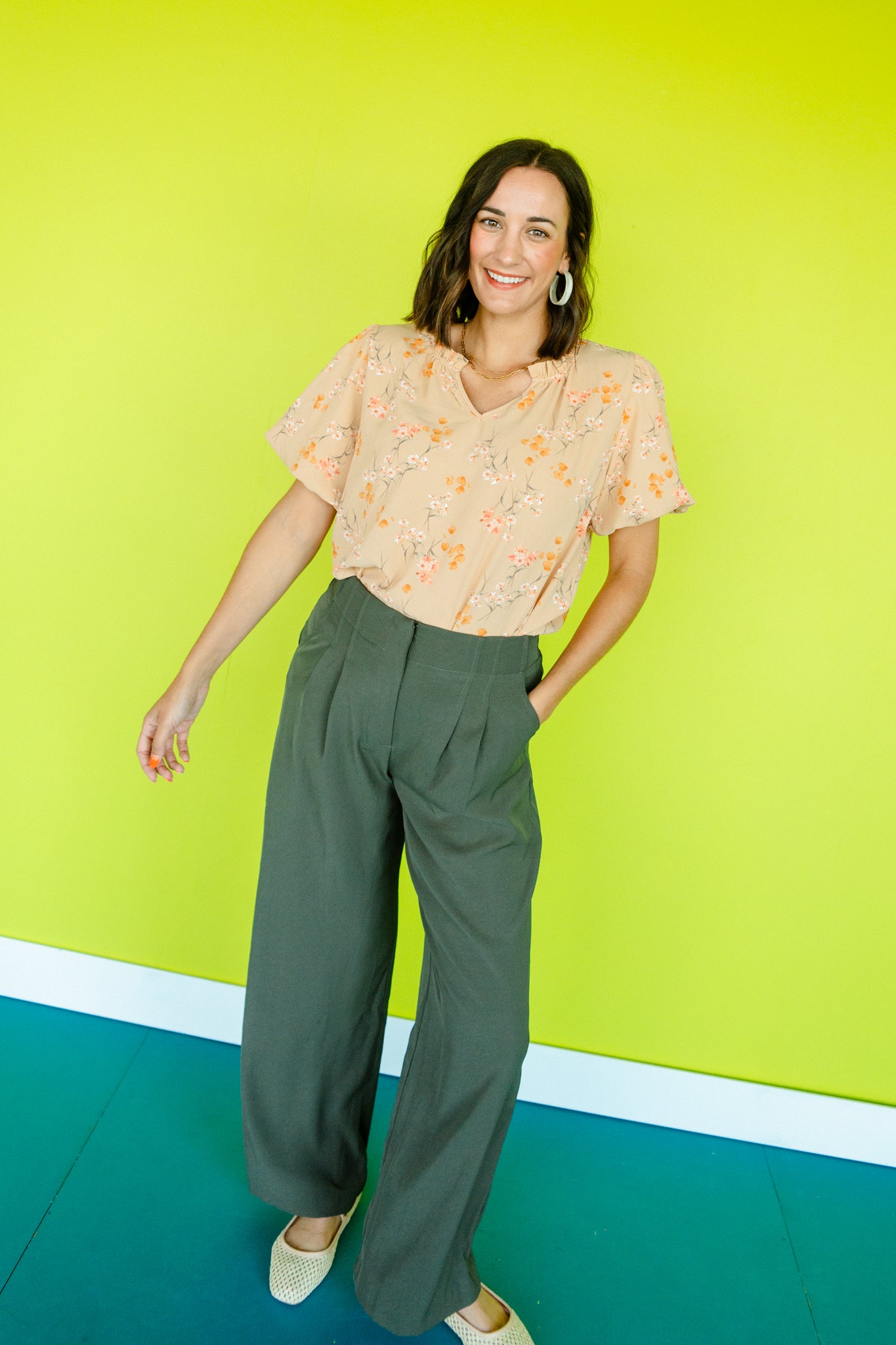 Goldie Floral Printed Top - Soft Peach + Amber