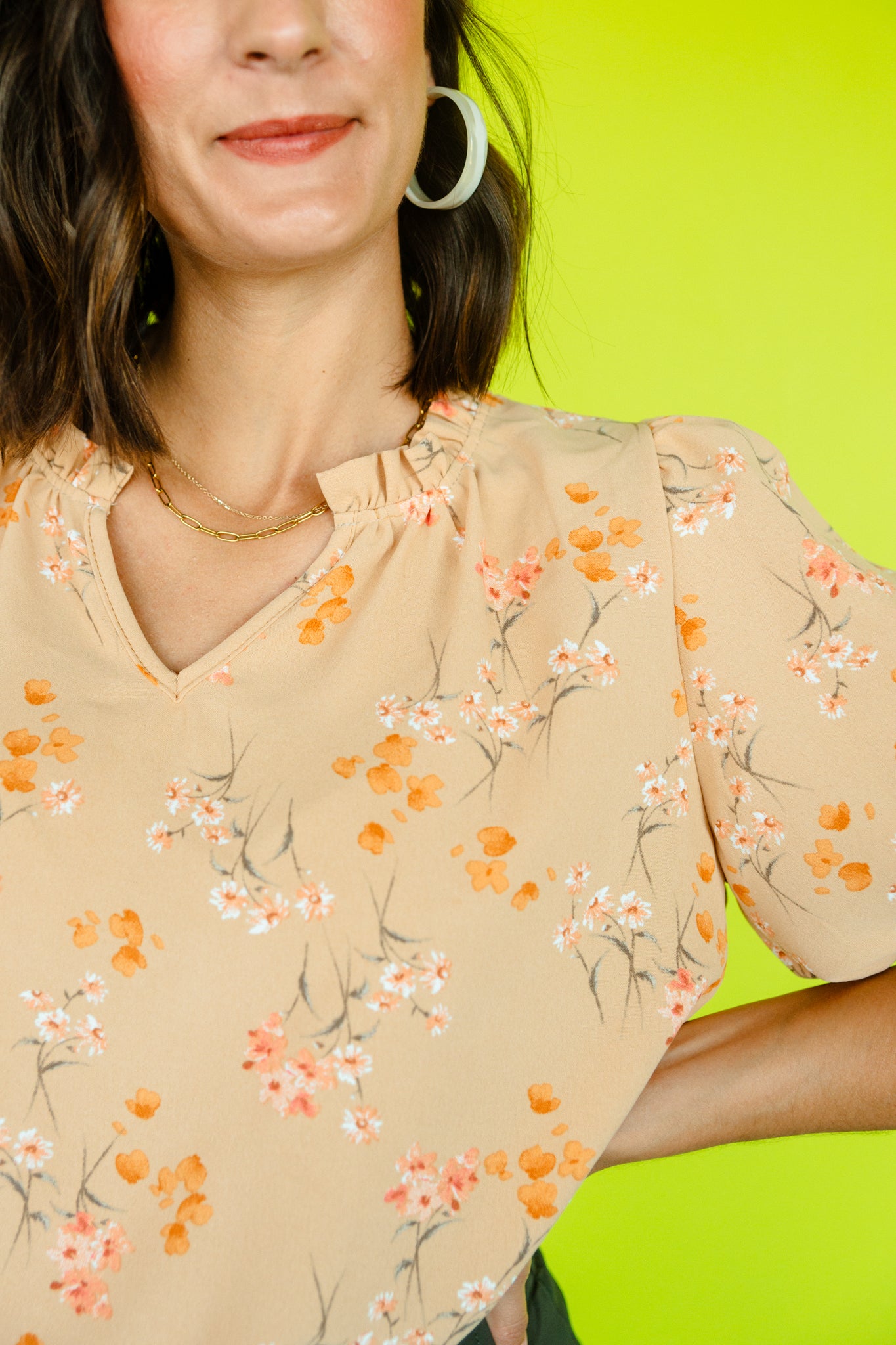 Goldie Floral Printed Top - Soft Peach + Amber