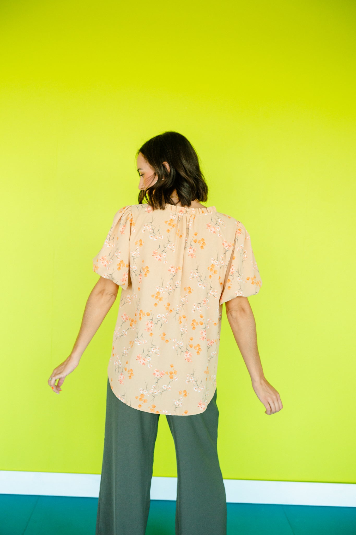 Goldie Floral Printed Top - Soft Peach + Amber