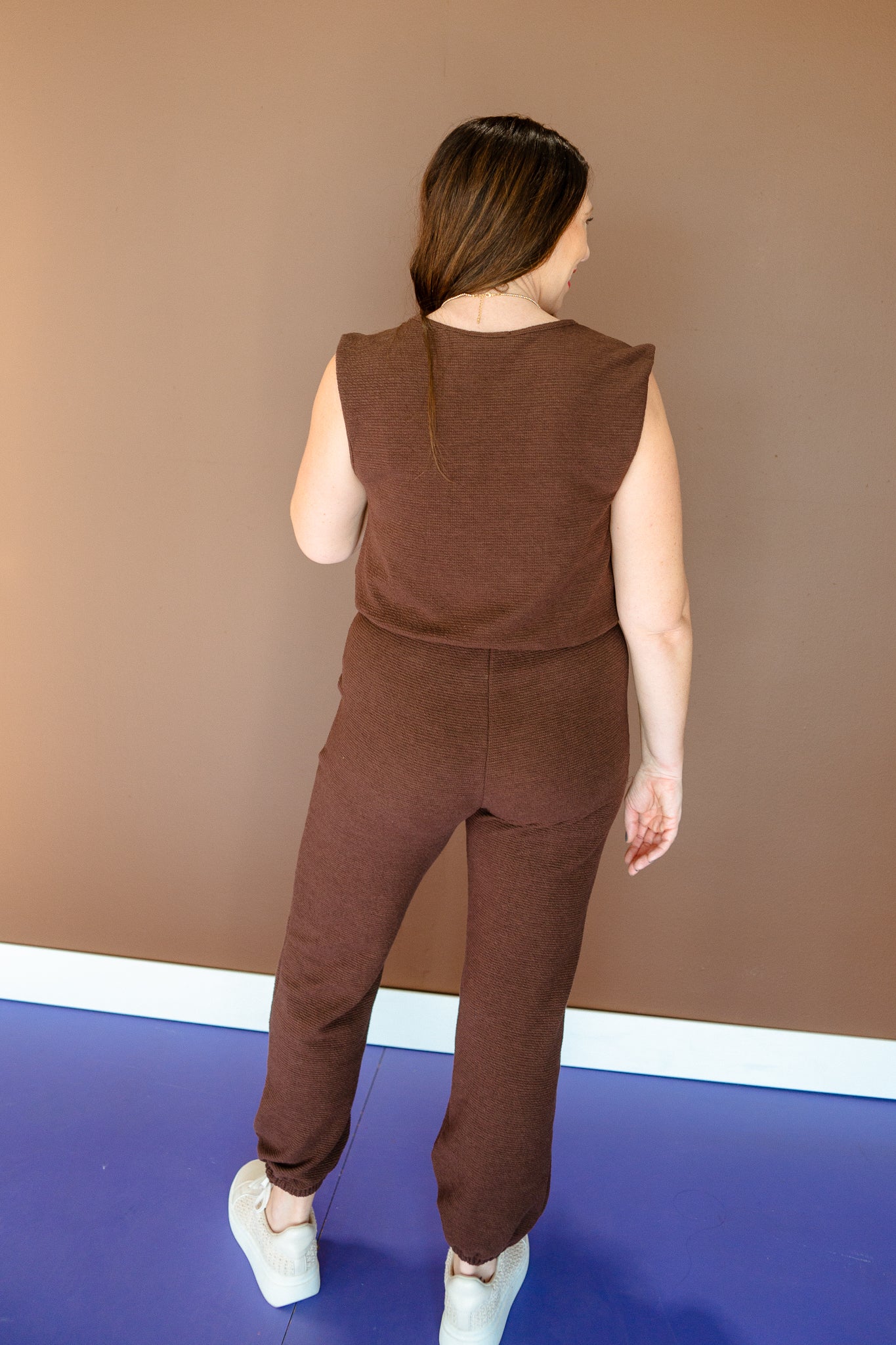 Katerina Bubble Hem Tank and Jogger Set - Soft Brown