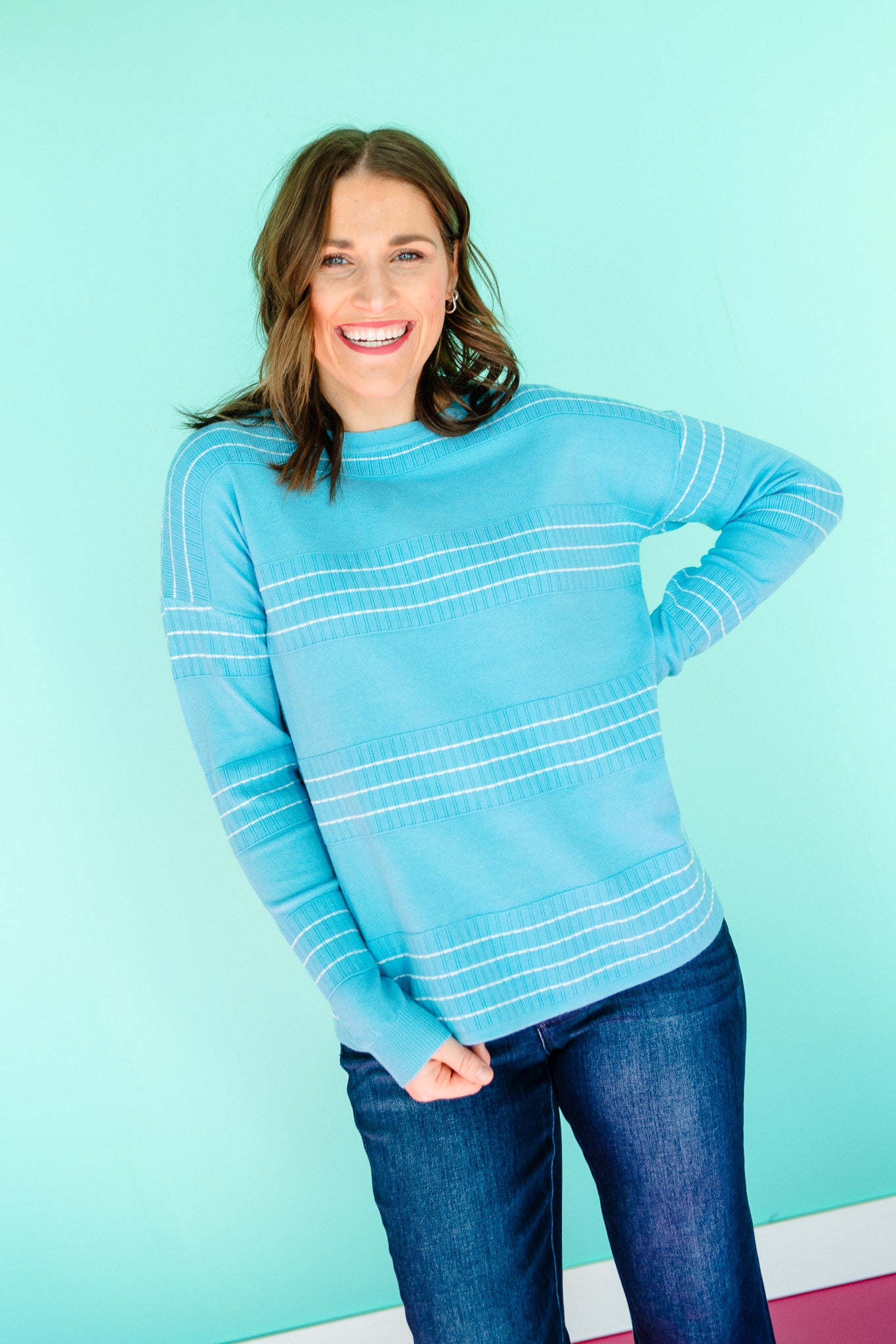 Sofia Striped Sweater - Duck Egg