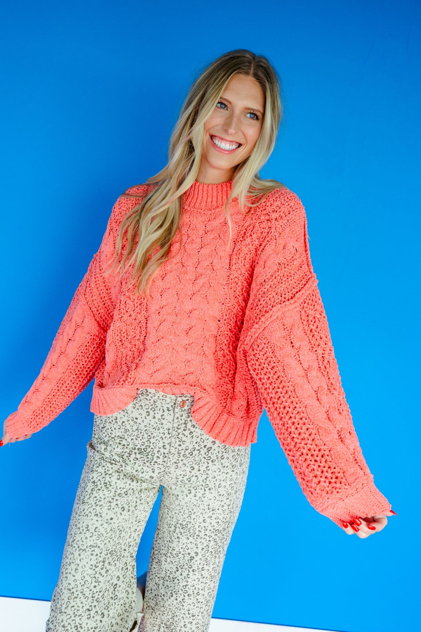Leighton Cable Knit Sweater - Coral