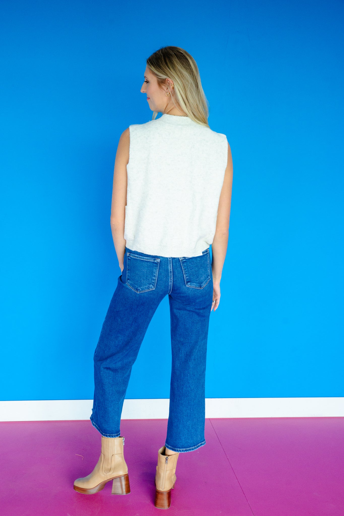 Maggie Button Up Sweater Vest - Cream + Dove Grey