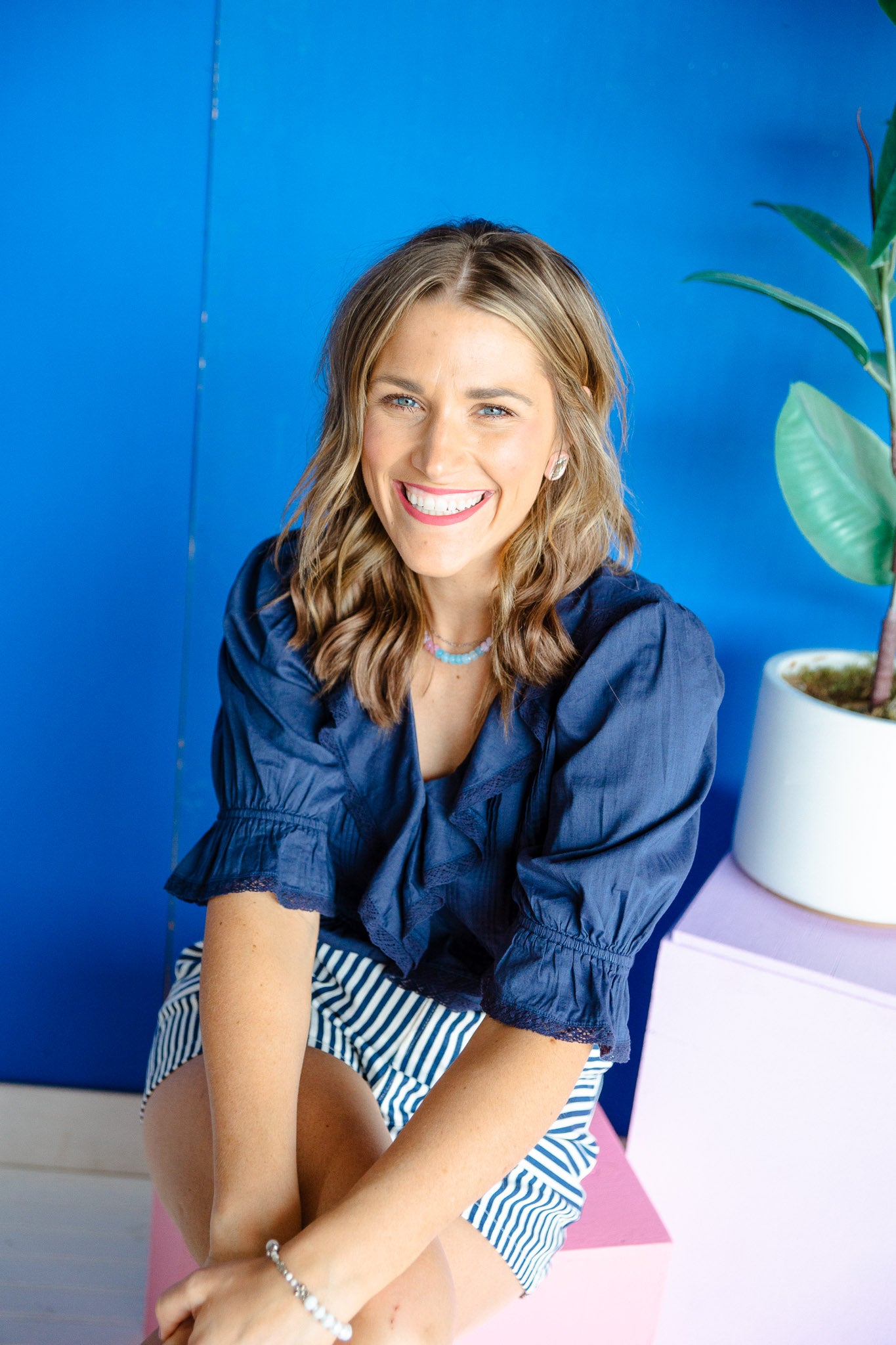 Soft Hearted Ruffled Pintuck Blouse - French Navy
