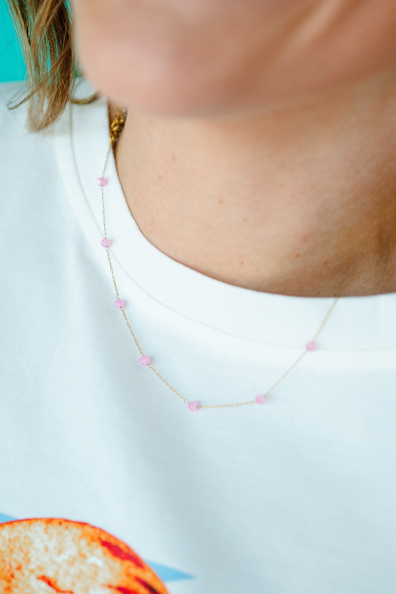 Daphne Beaded Necklace - Gold + Pink