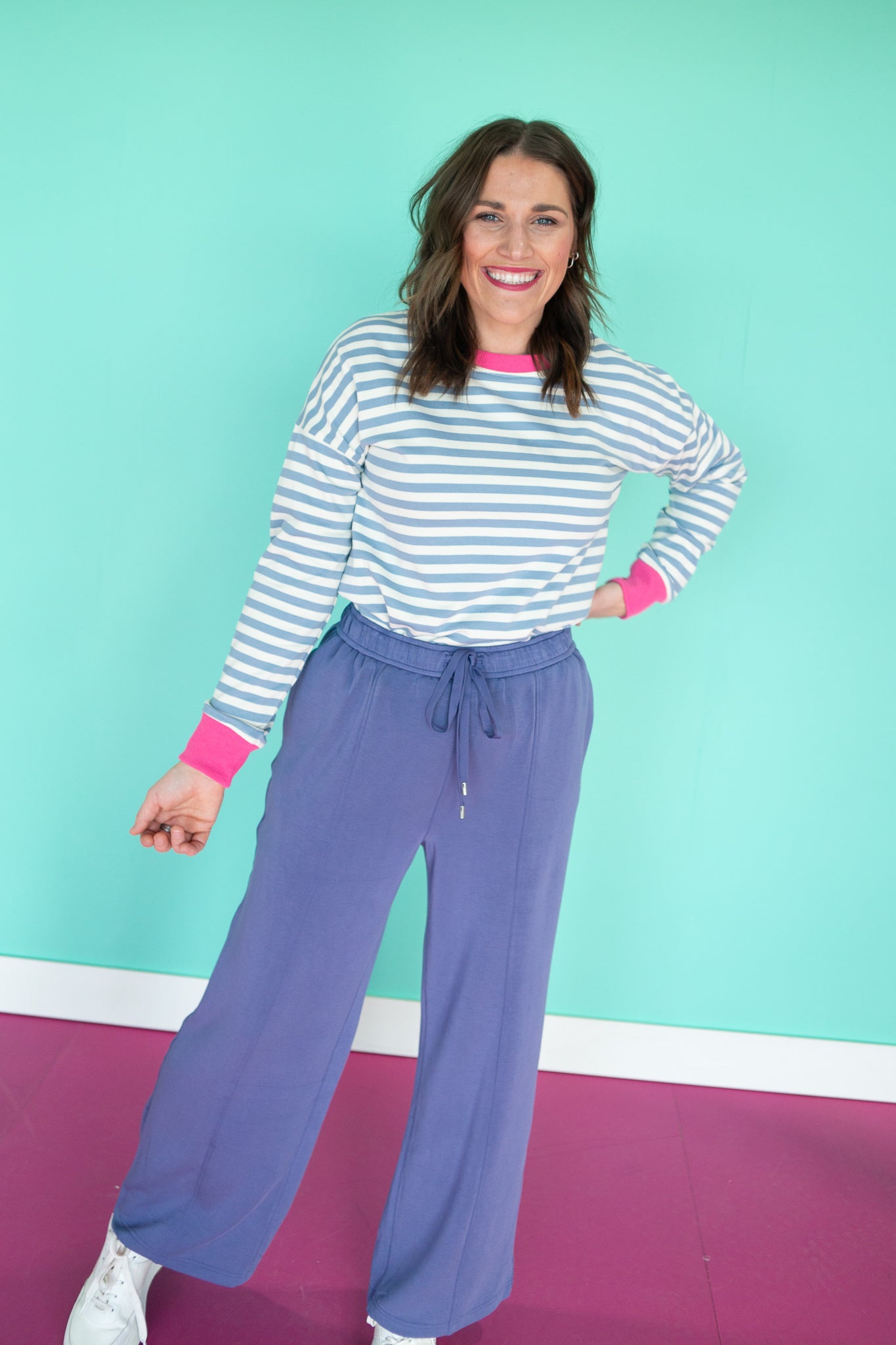 Suzy Striped Sweatshirt - Pastel Blue + Soft White