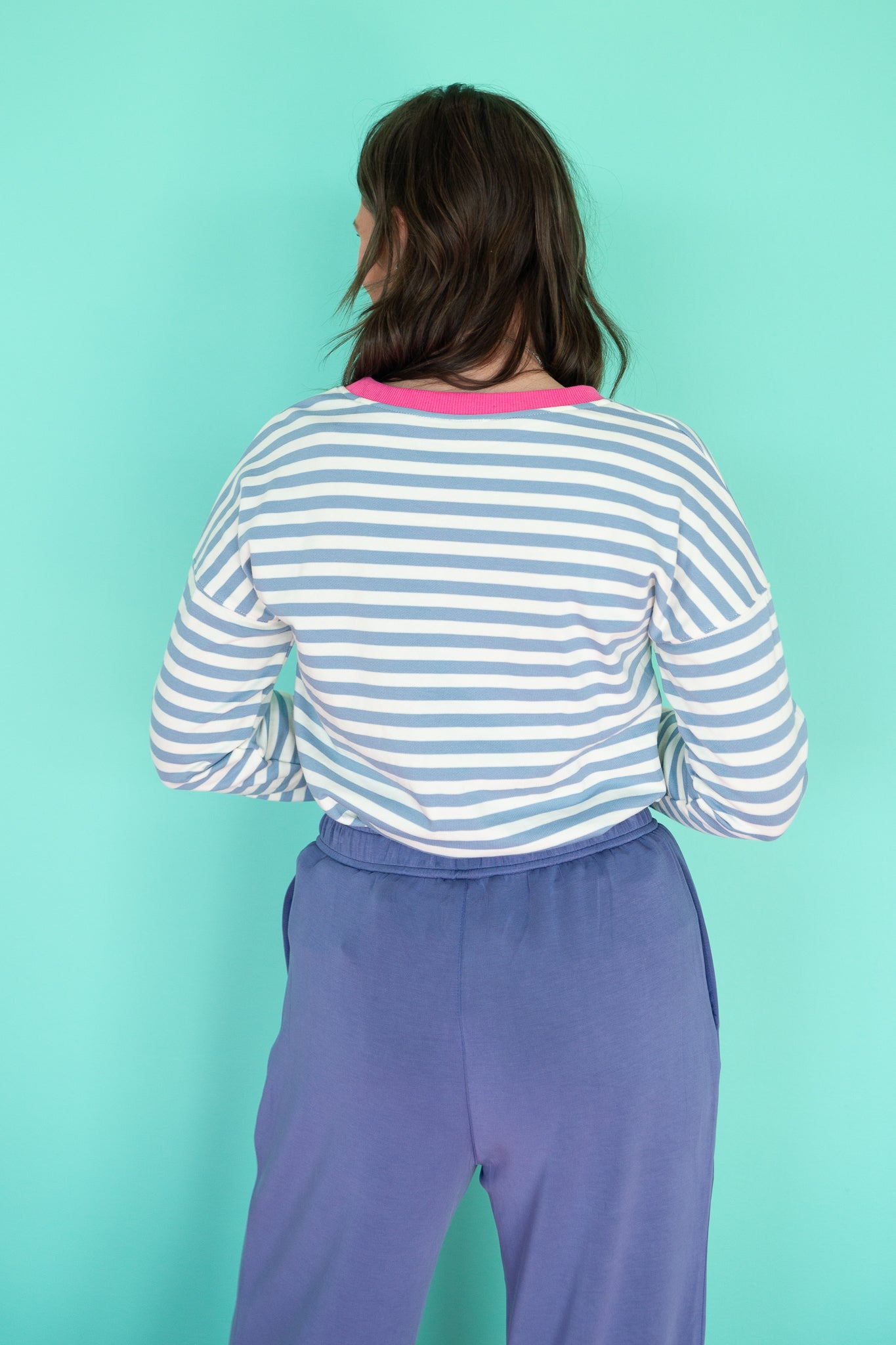 Suzy Striped Sweatshirt - Pastel Blue + Soft White