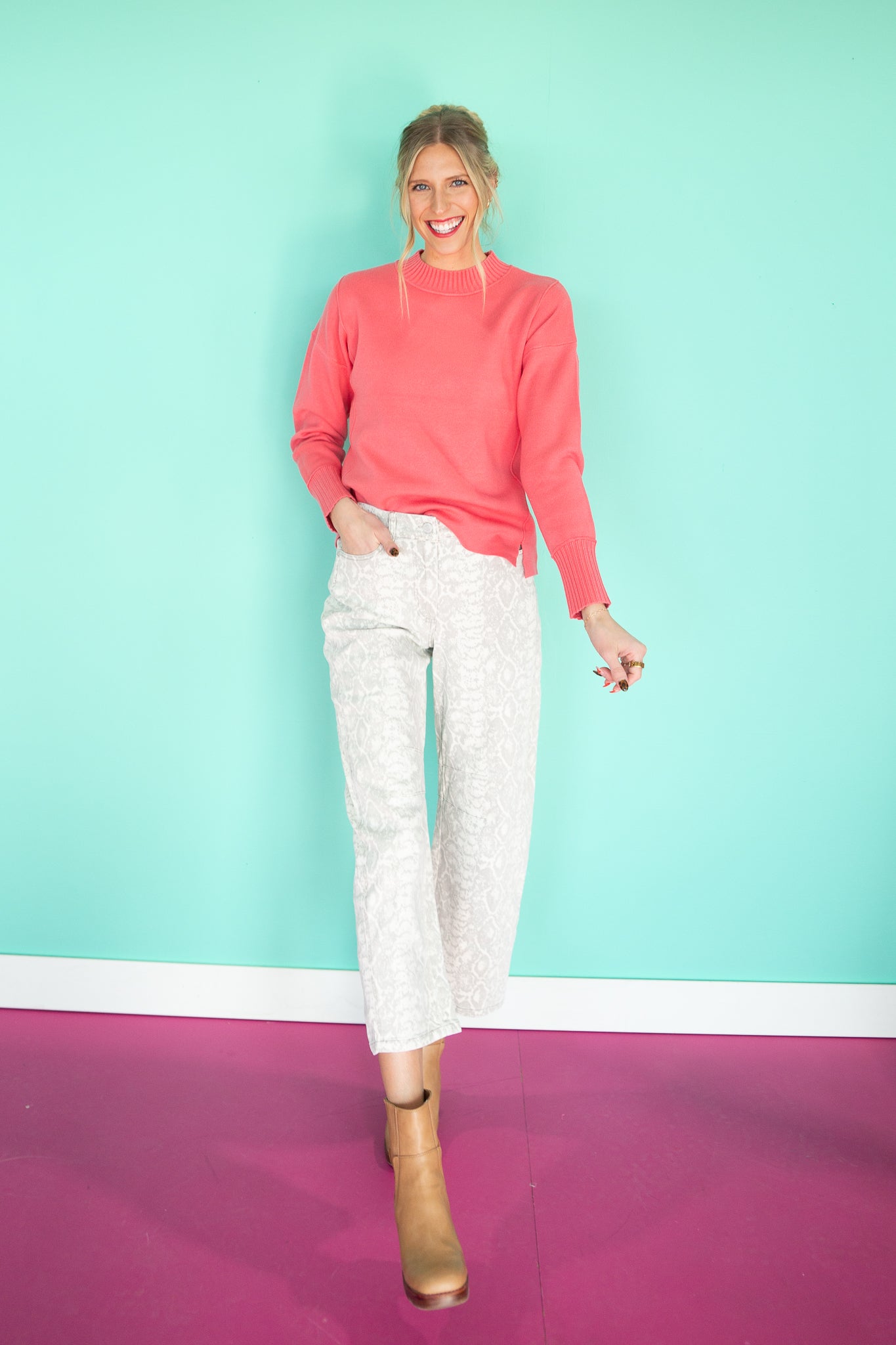 Amara Mock Neck Sweater - Coral