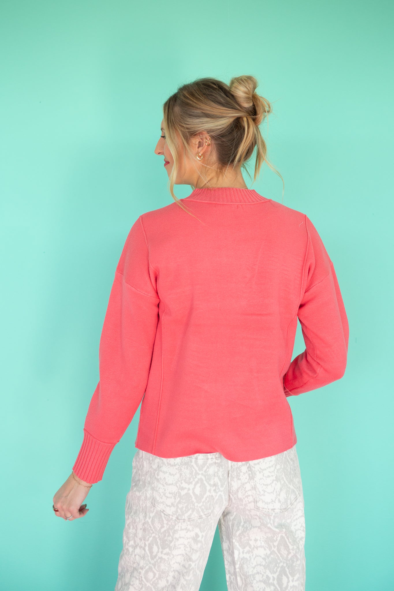Amara Mock Neck Sweater - Coral
