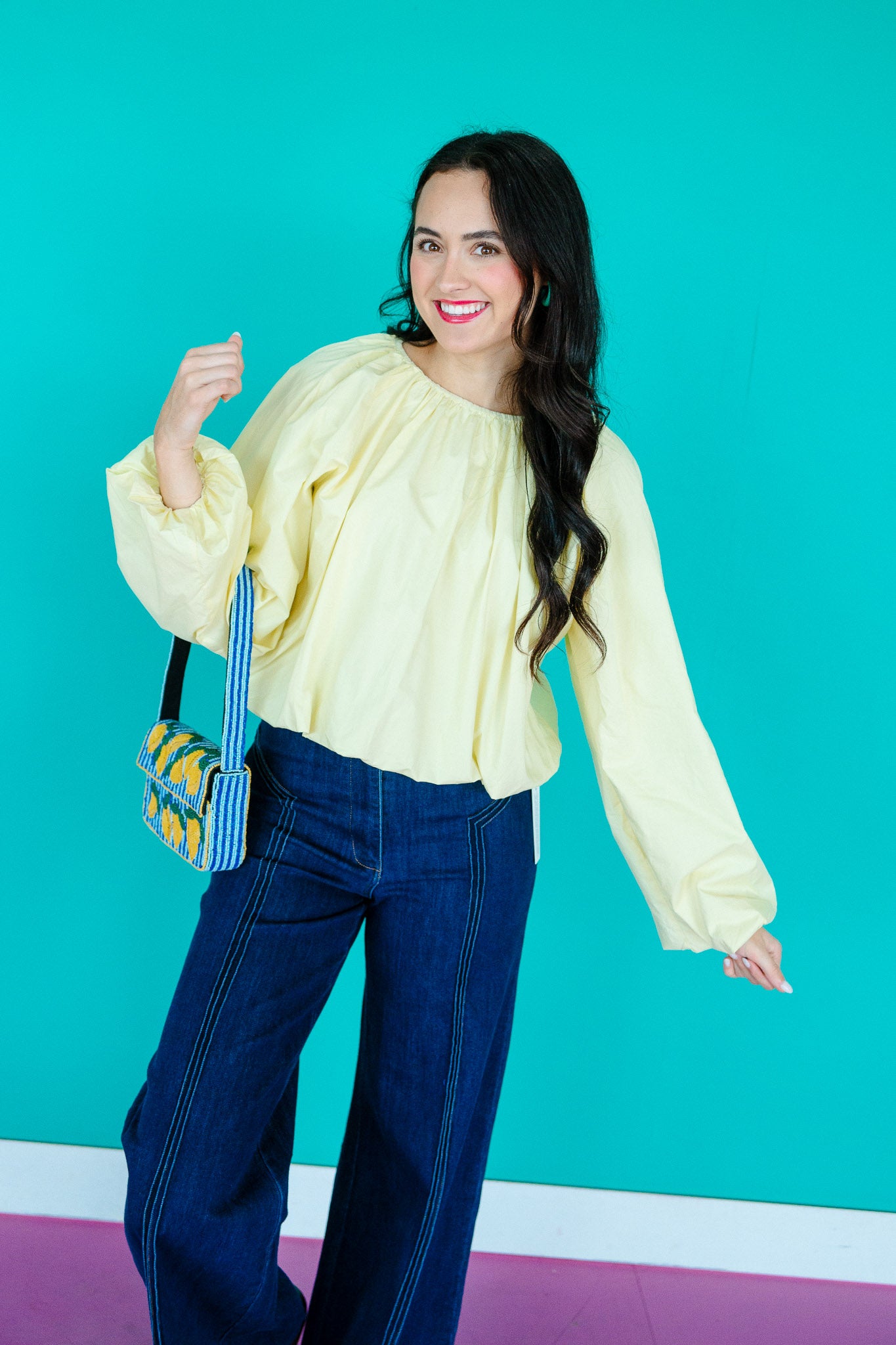 Judy Bubble Hem Blouse - Cool Yellow