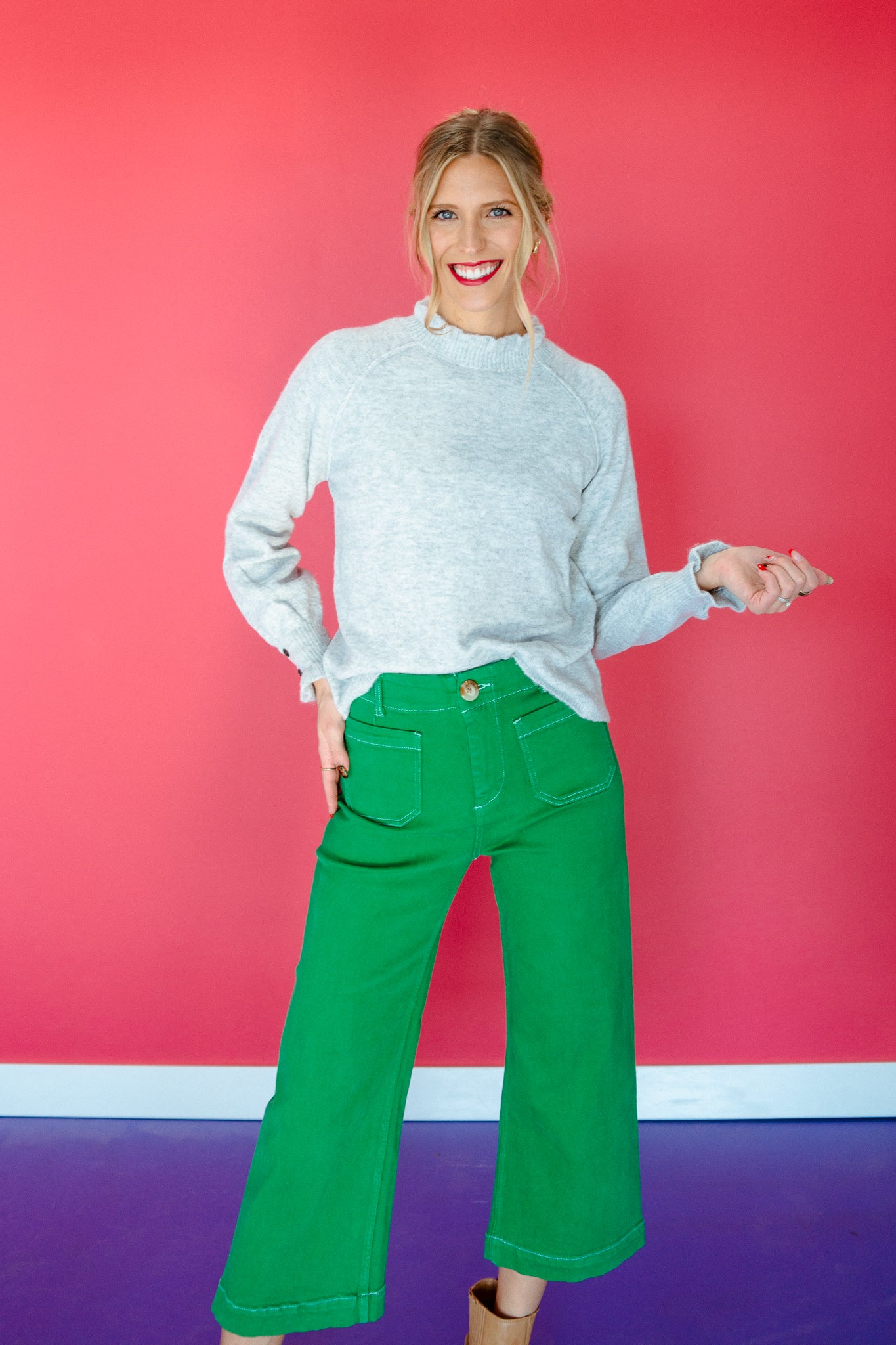 Jocelyn Ruffle Neck Sweater - Dove Grey