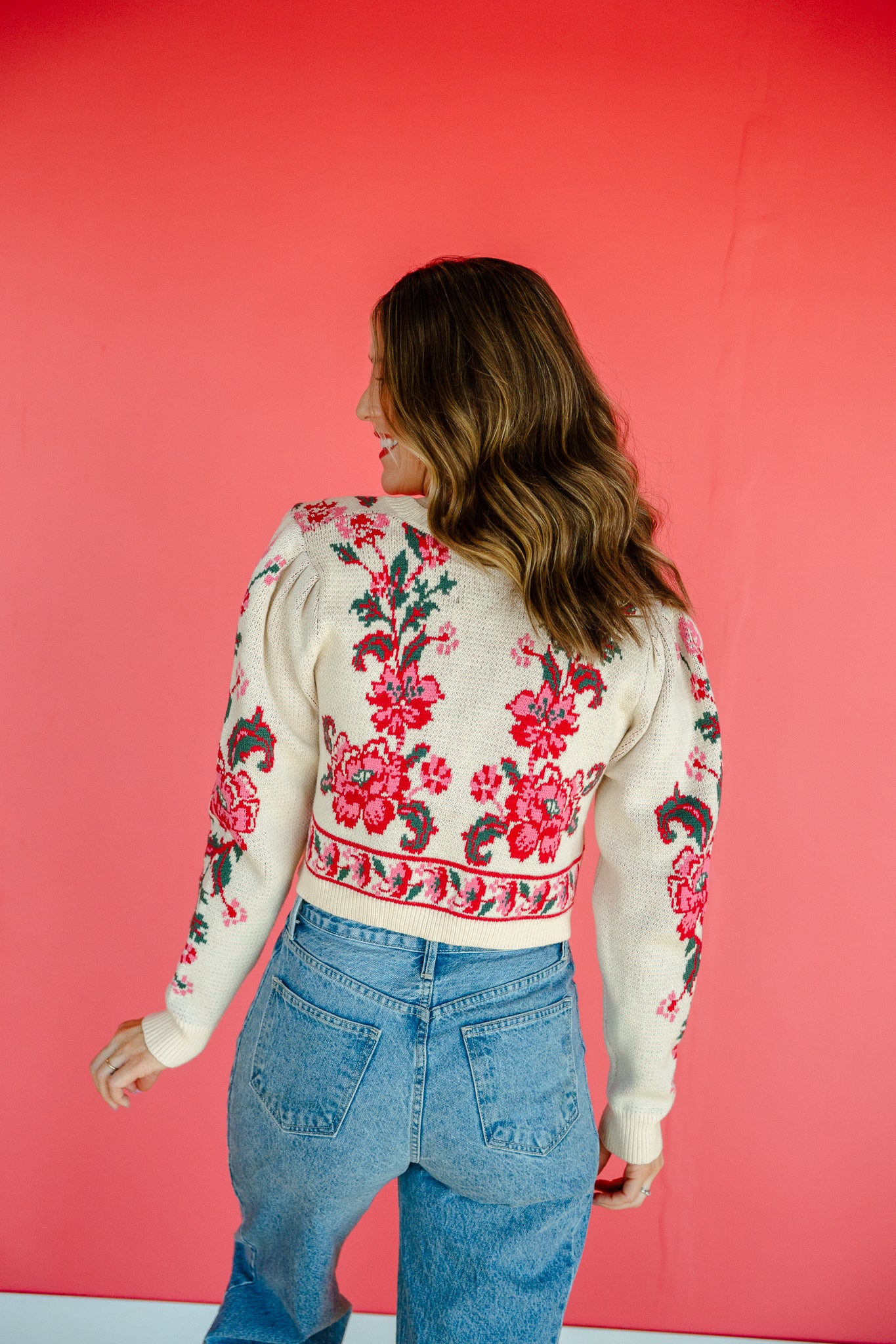 Ava Floral Tie-Front Cardigan - Cream + Forest + Pink