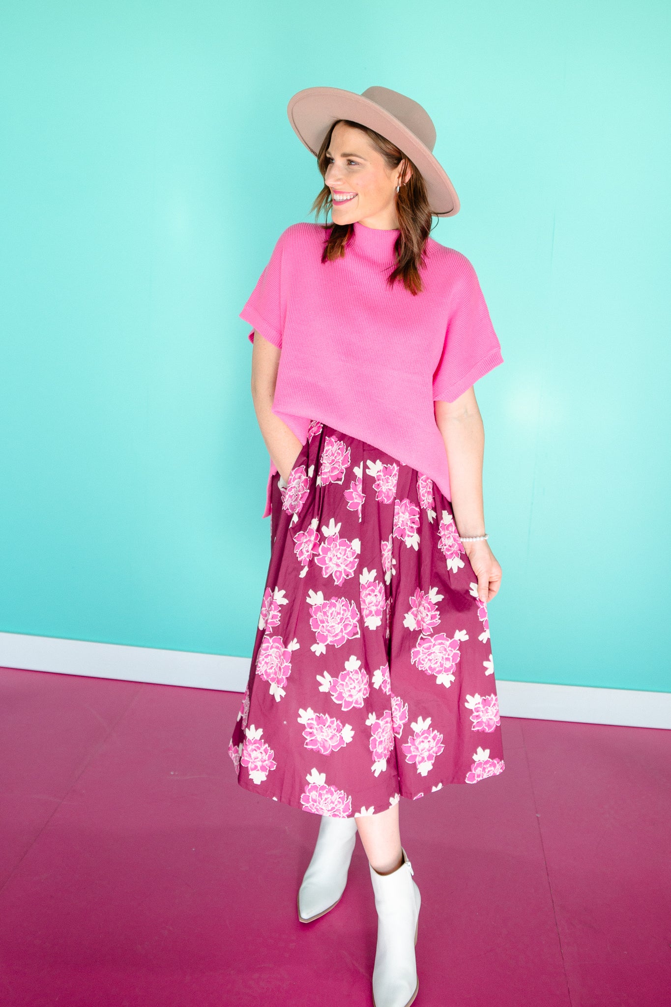 Chelsey Floral Midi Skirt - Berry + Raspberry