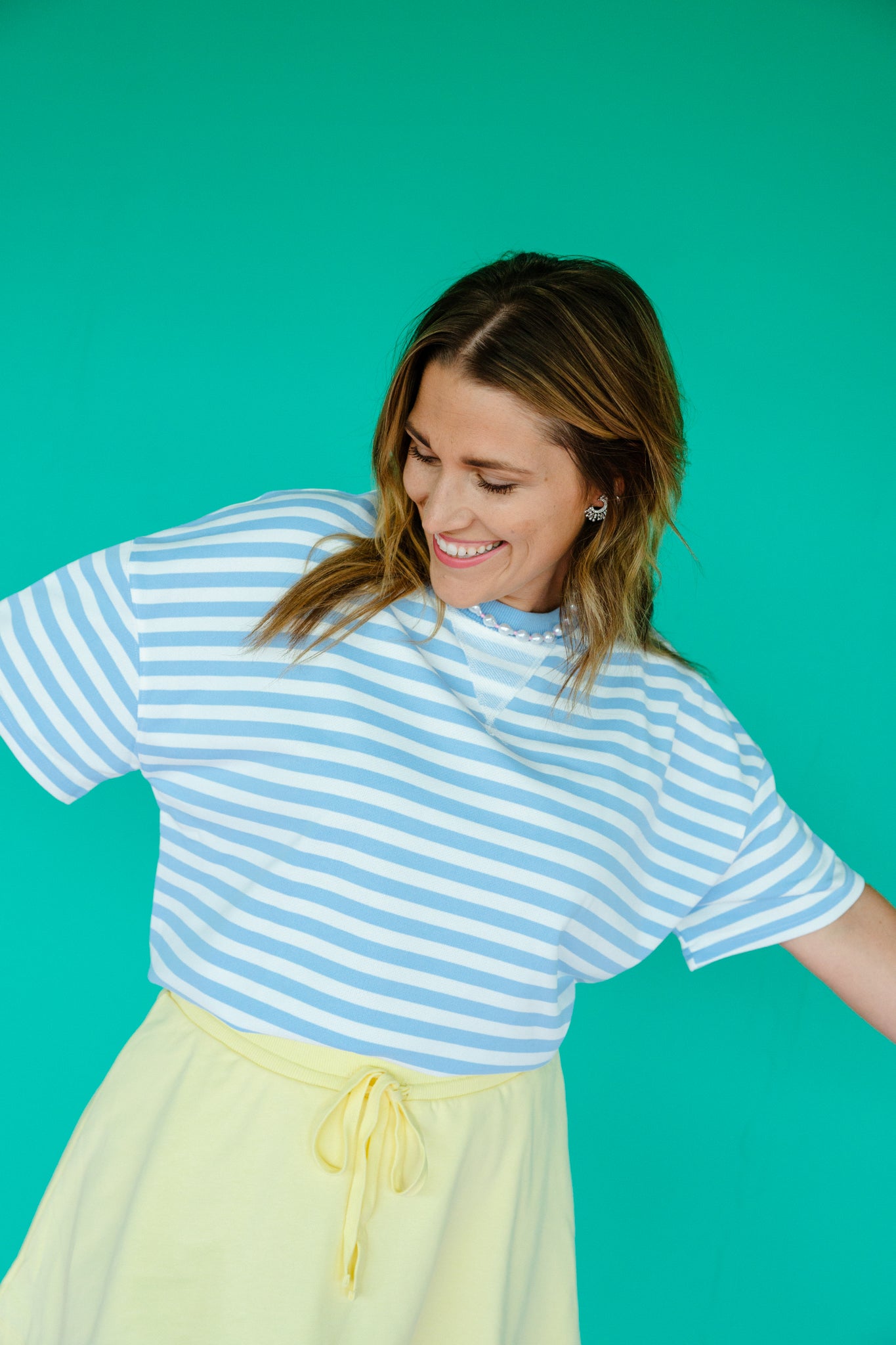 Spencer Striped Boxy Tee - Sky Blue + Soft White