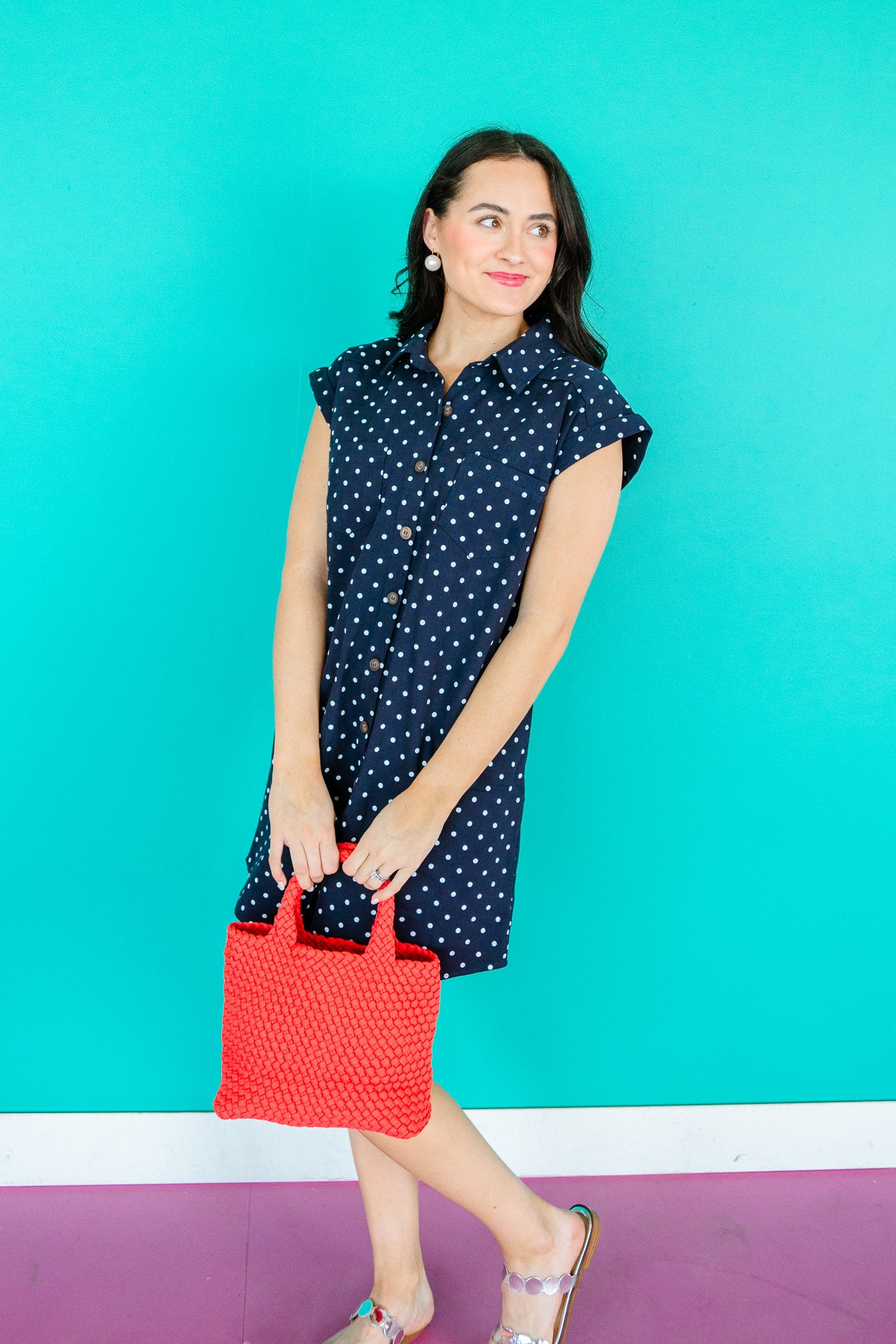 Janette Polka Dot Mini Dress - Navy