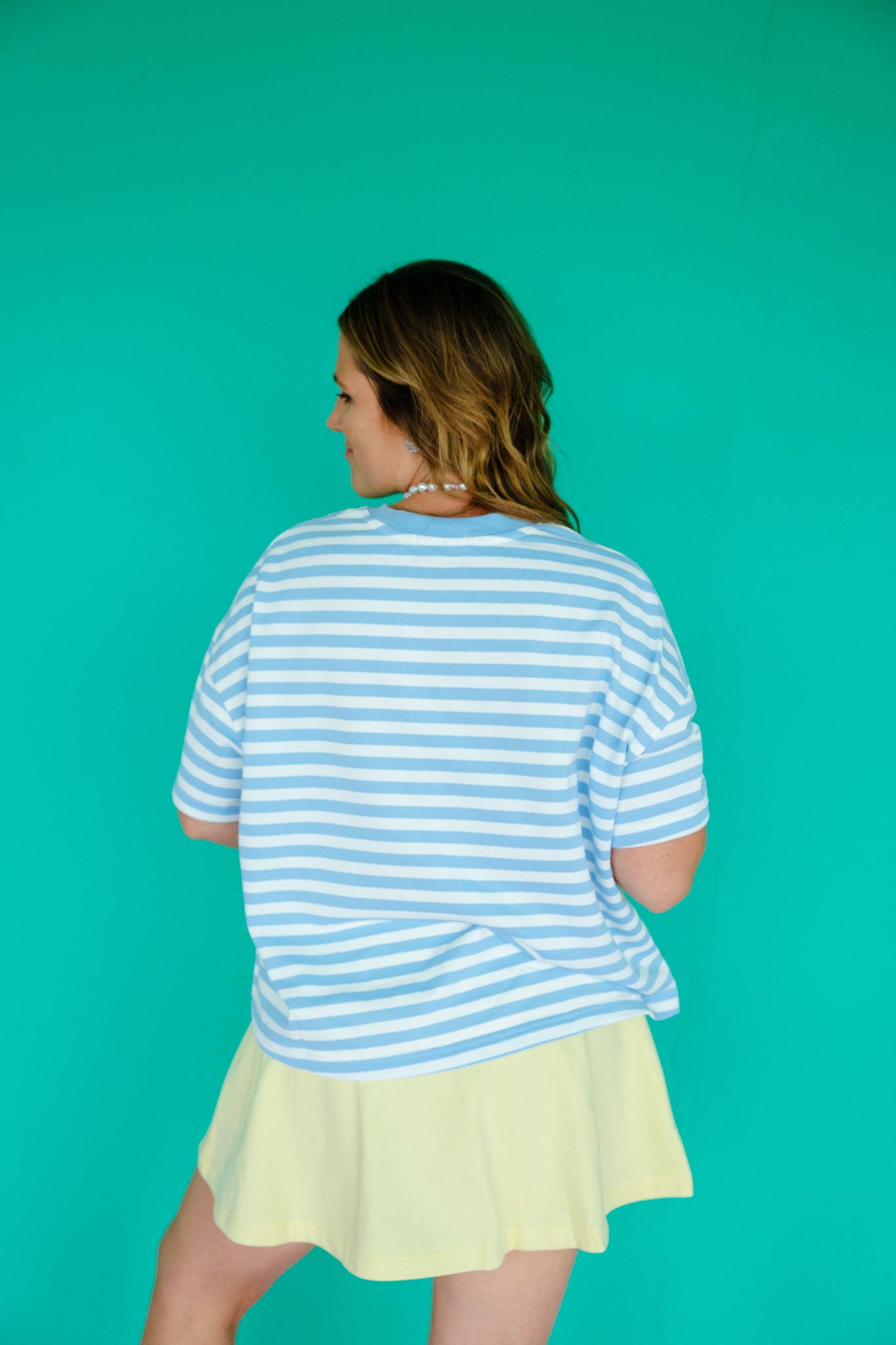 Spencer Striped Boxy Tee - Sky Blue + Soft White