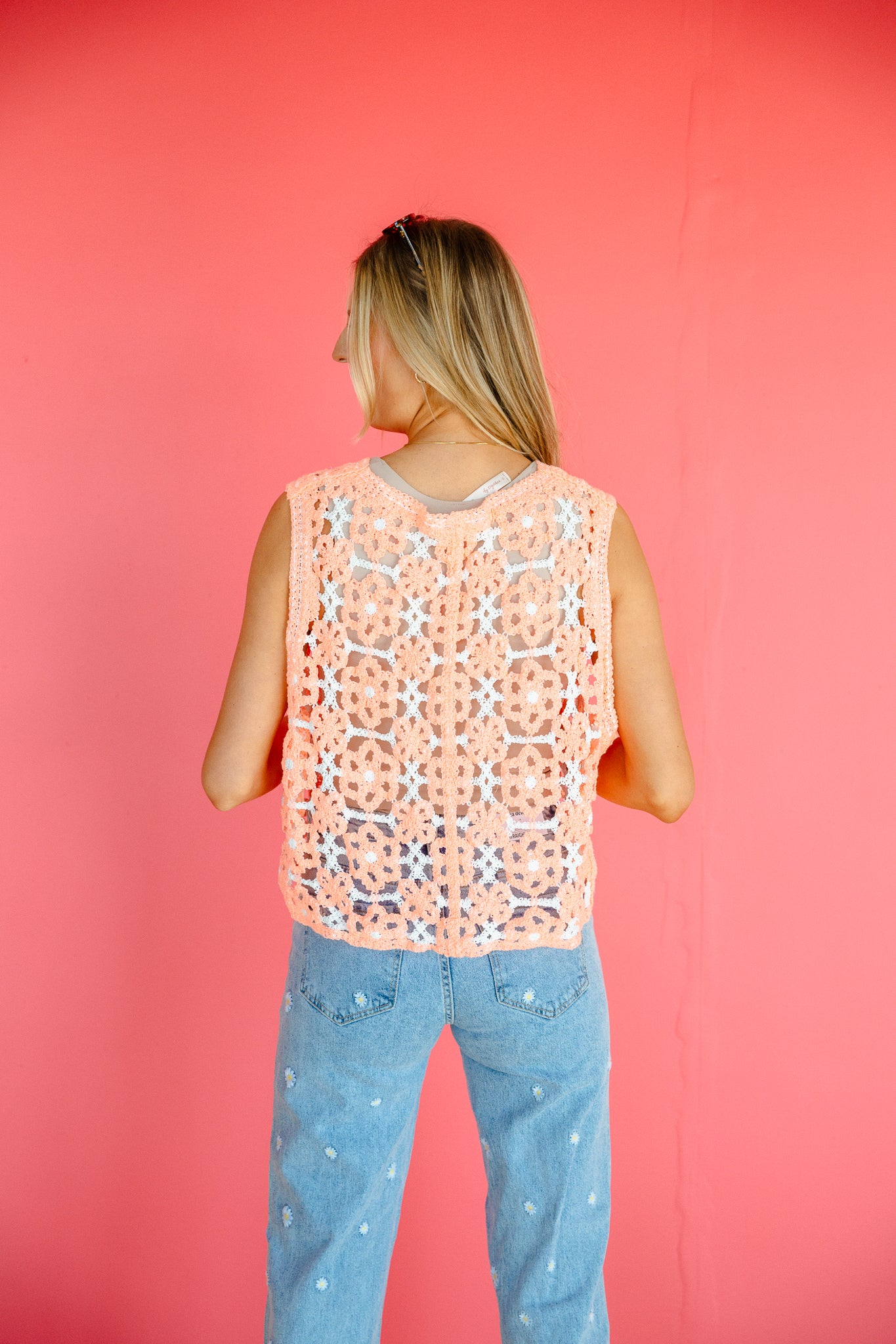 Mariah Crochet Sweater Tank - Neon Tangerine
