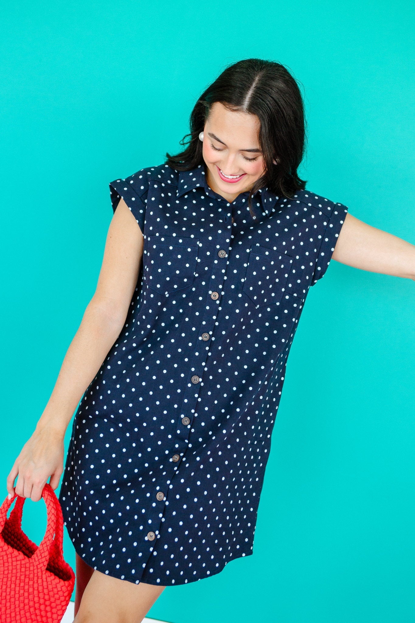 Janette Polka Dot Mini Dress - Navy