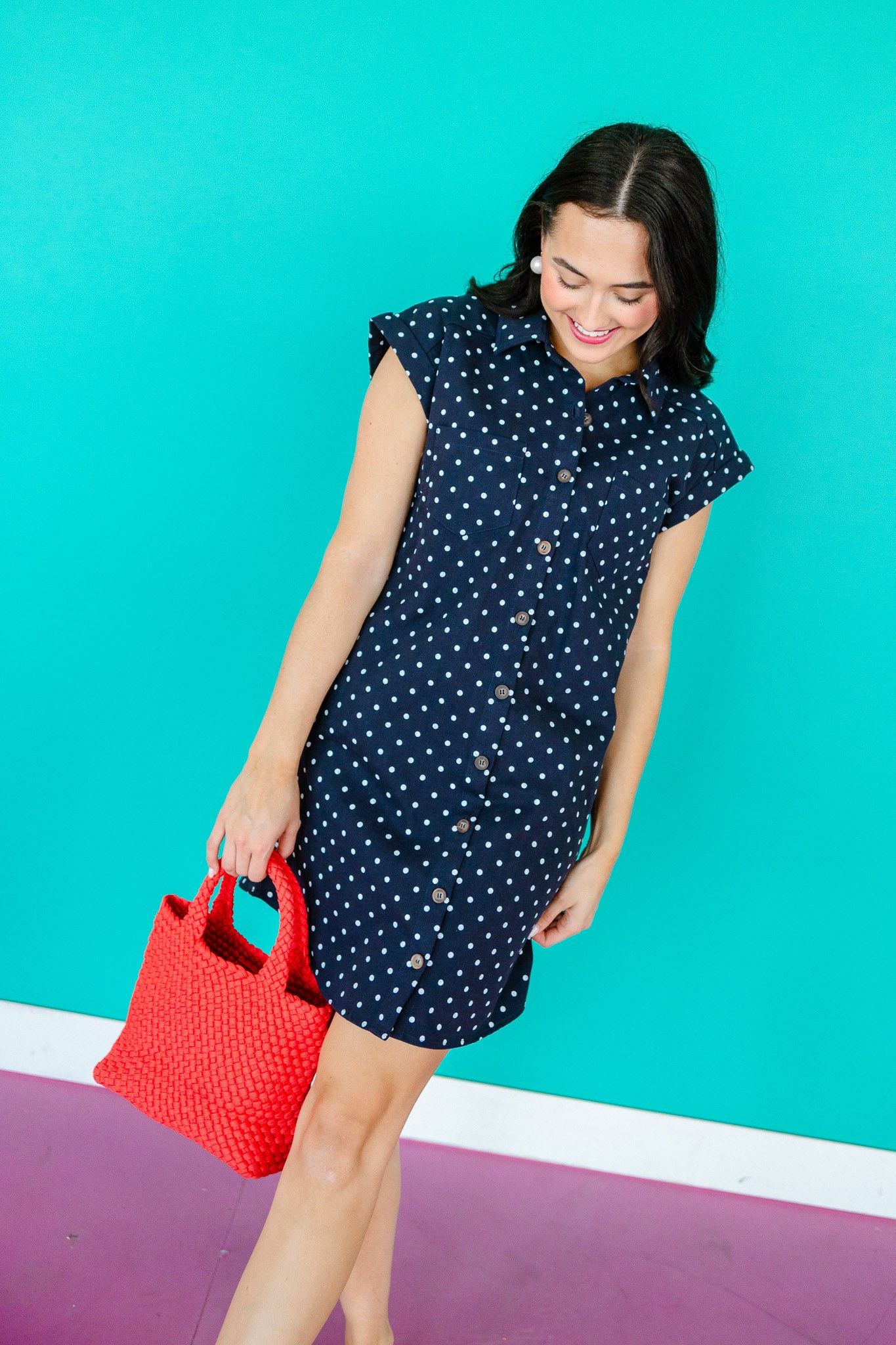 Janette Polka Dot Mini Dress - Navy