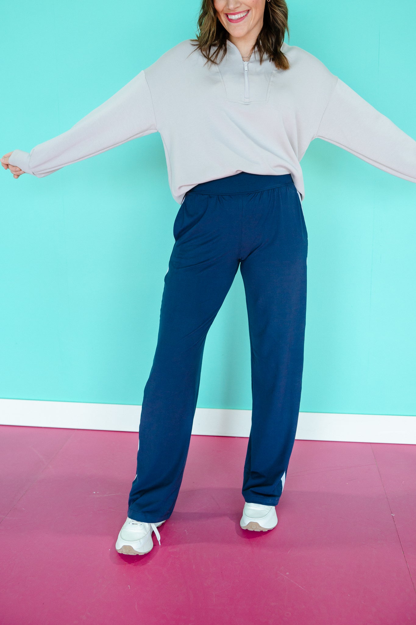 Michelle Striped Wide Leg Pants - French Navy