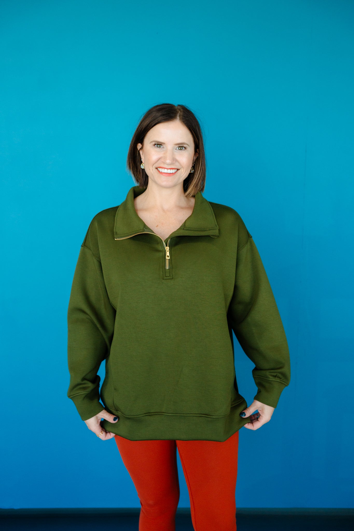 [Ellevate Basics] Adela Lightweight Scuba Tunic Pullover - Olive