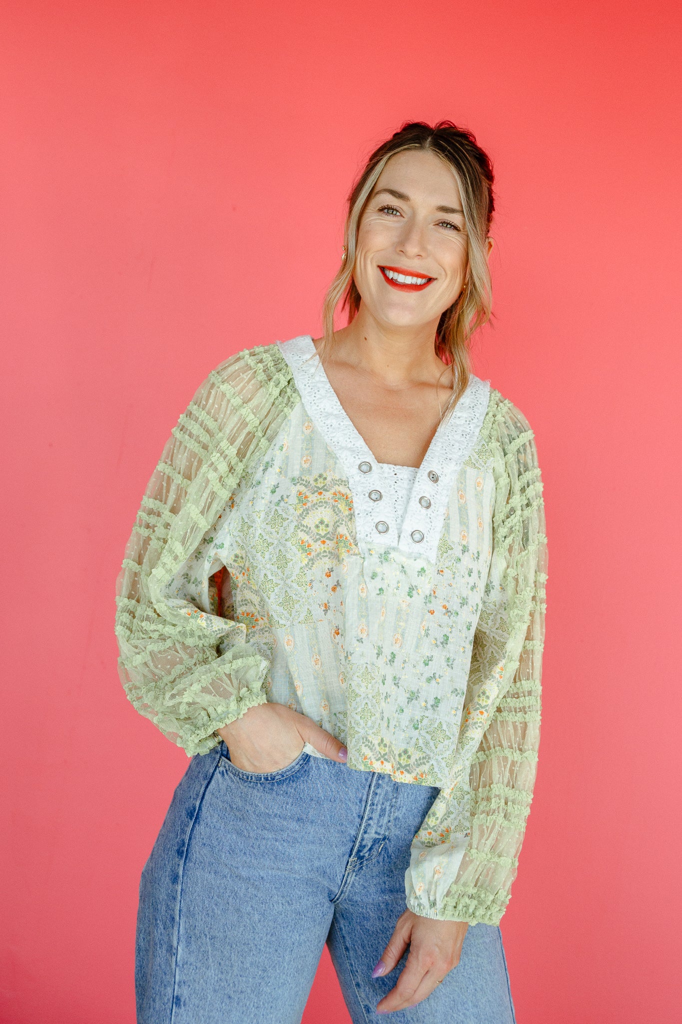 Remy Boho Blouse - Cream + Moss