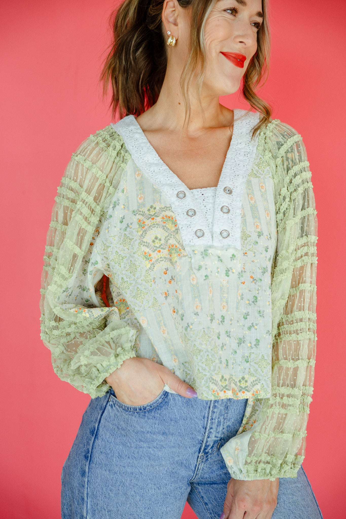 Remy Boho Blouse - Cream + Moss