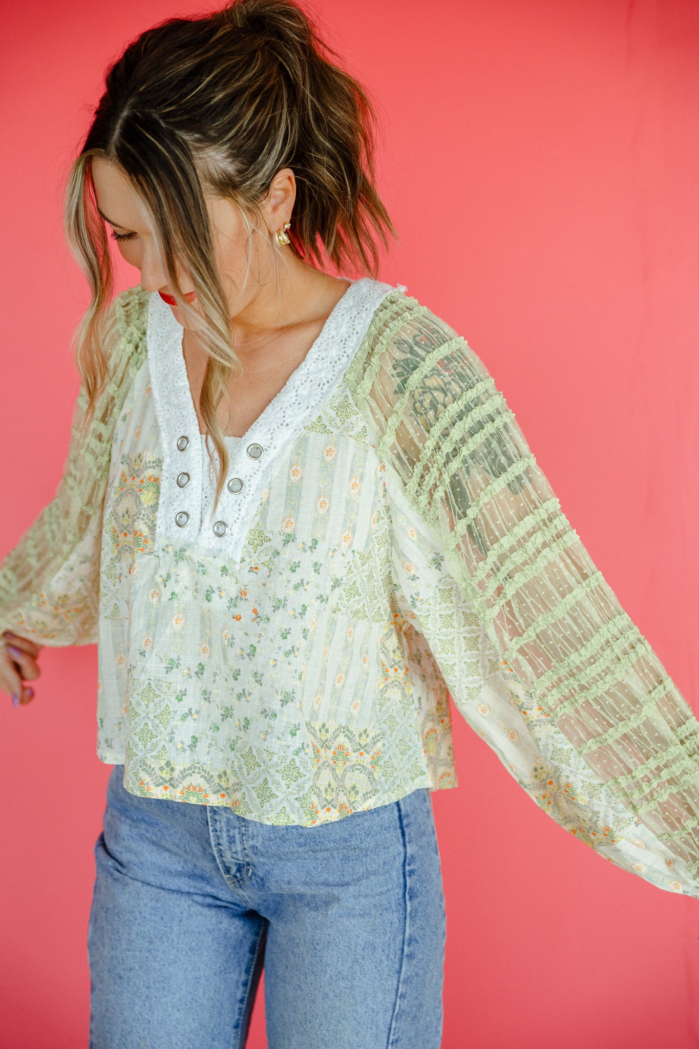 Remy Boho Blouse - Cream + Moss