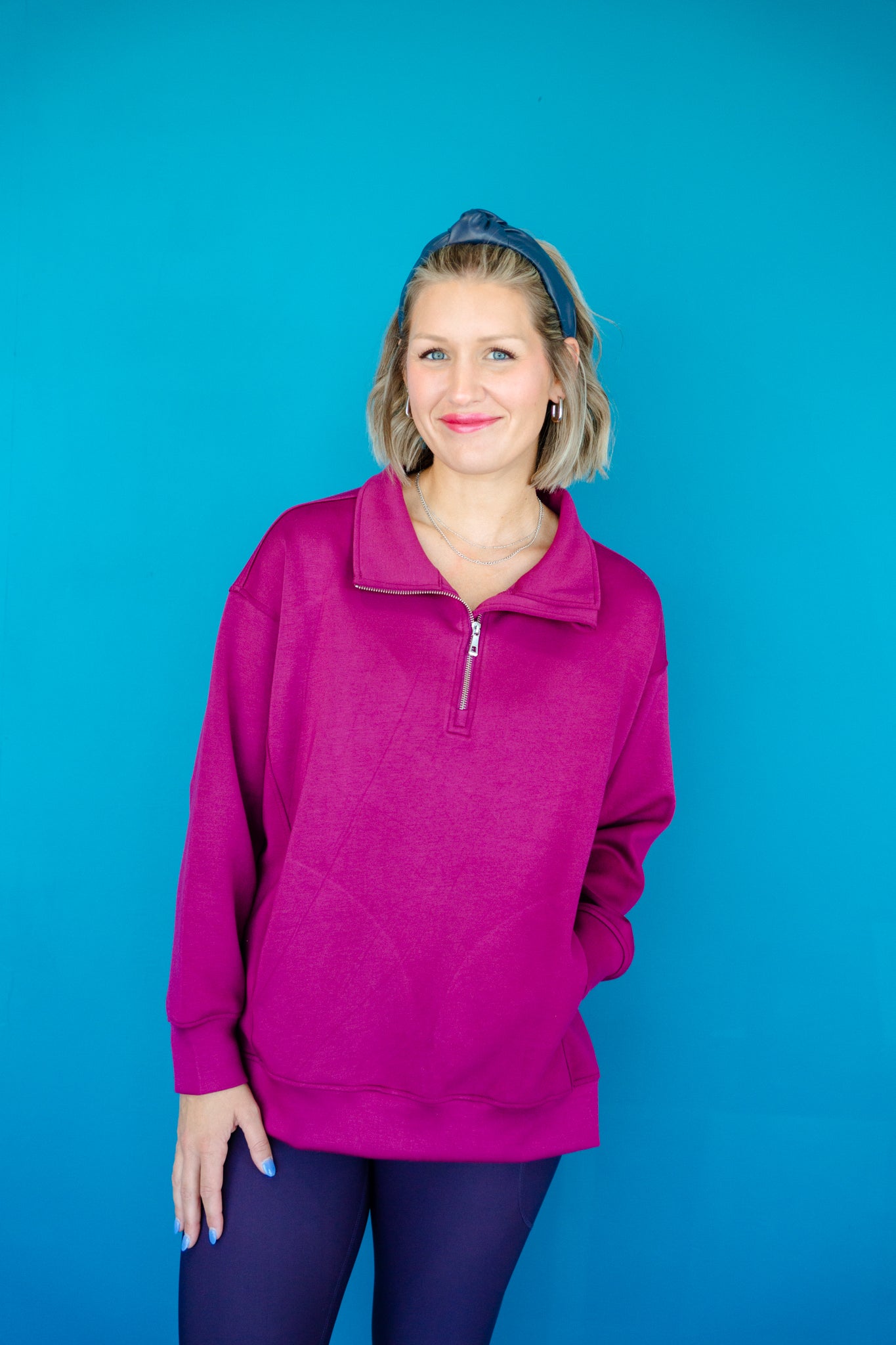 [Ellevate Basics] Adela Lightweight Scuba Tunic Pullover - Plum